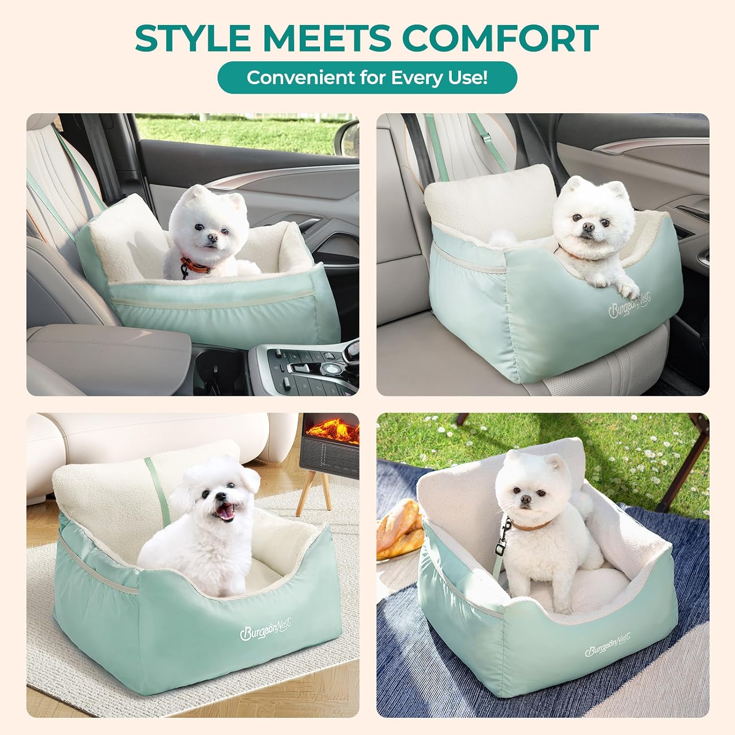 BurgeonNest Dog Car Seat for Small Dogs & Cats Under 25 lbs,Black