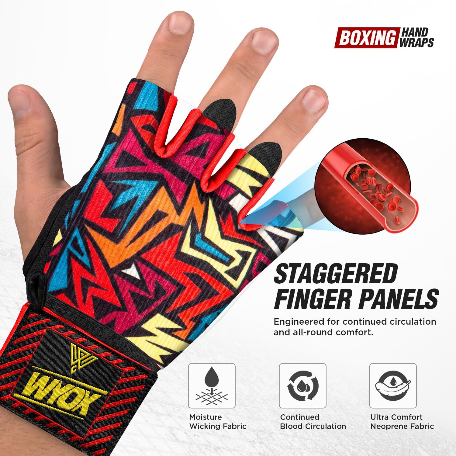 WYOX Neoprene Gel Boxing Hand Wraps Inner Gloves for Men & Women – 80cm/31in Quick Wrist Strap, Padded Knuckle Protection