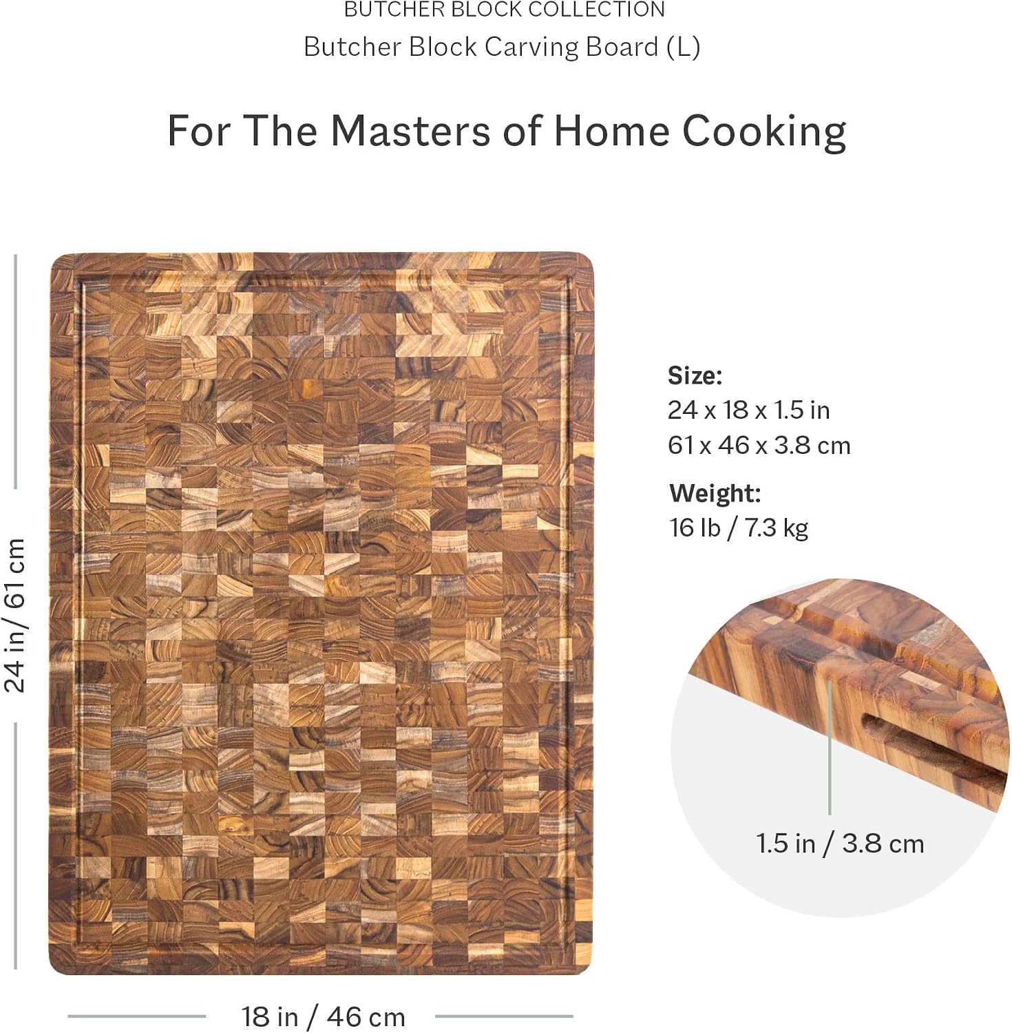 Teakhaus Butcher Block Carving Board - Large Extra Thick Cutting Board with Juice Groove - Holiday Gift Ideas for Men and Women - Gift-Ready End Grain Wood, Knife Friendly - FSC Certified