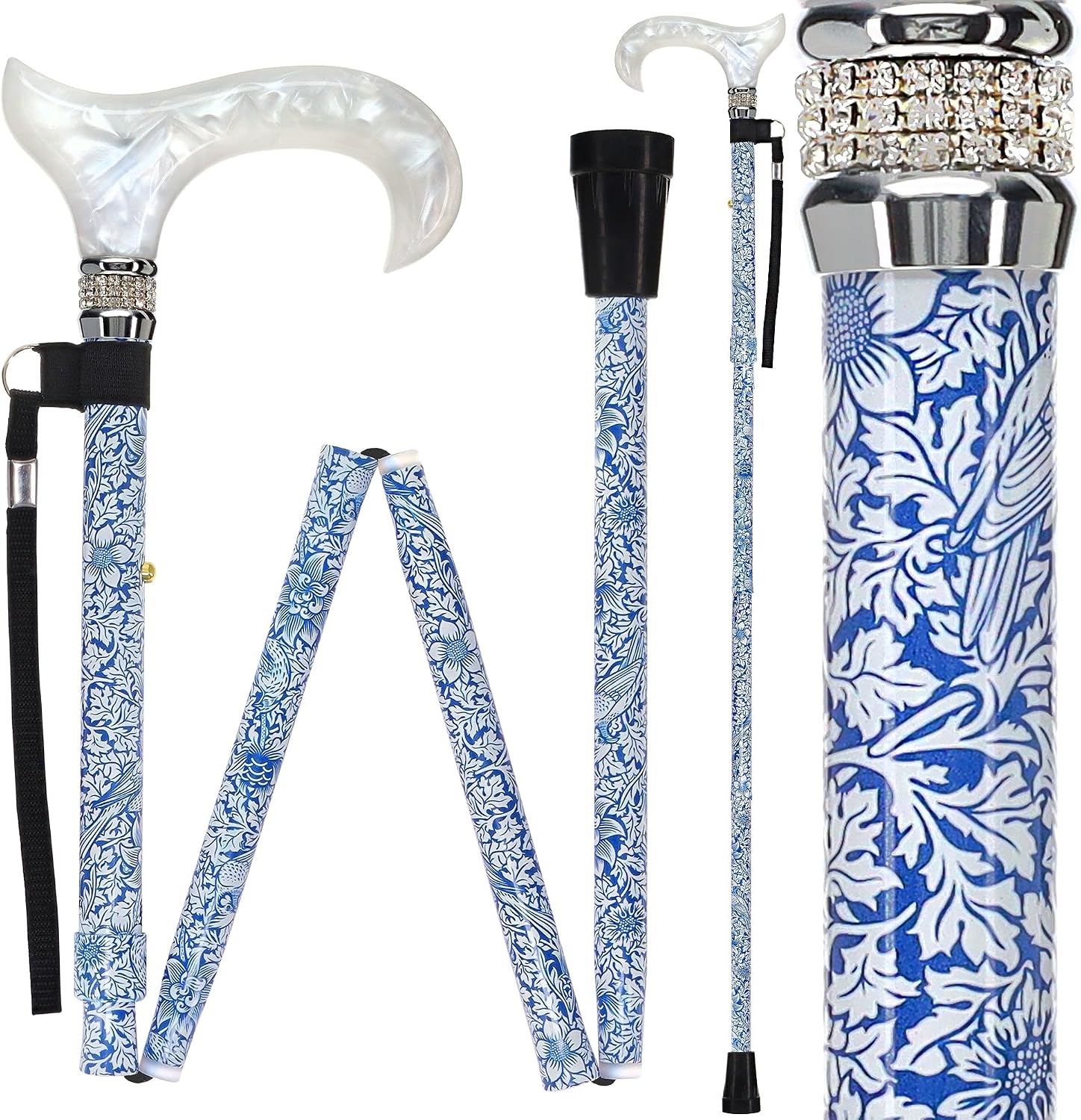 Stylish Walking Sticks – Rhinestone Collar Designer Adjustable Canes Colorful – Best Gift for Men and Women Light Weight Aluminum Shaft & Safe to Walk