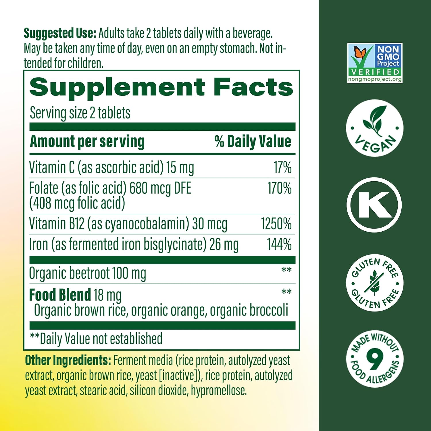 MegaFood Blood Builder Iron Supplement, Energy Support, 72 Mini Tablets