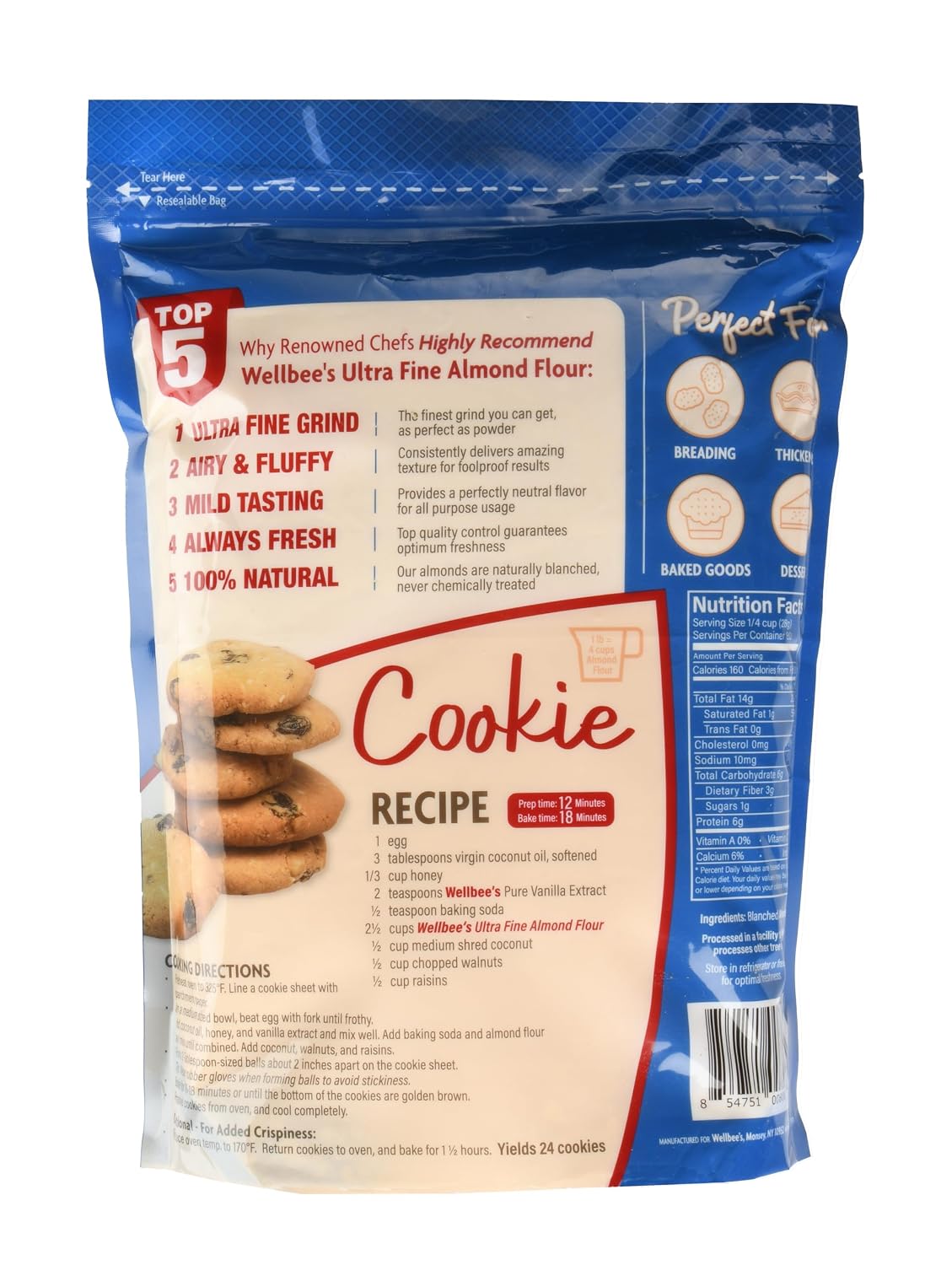 Wellbee's Almond Flour, Extra Fine, Gluten Free, Blanched, Low Carb, All Purpose, 5 lbs