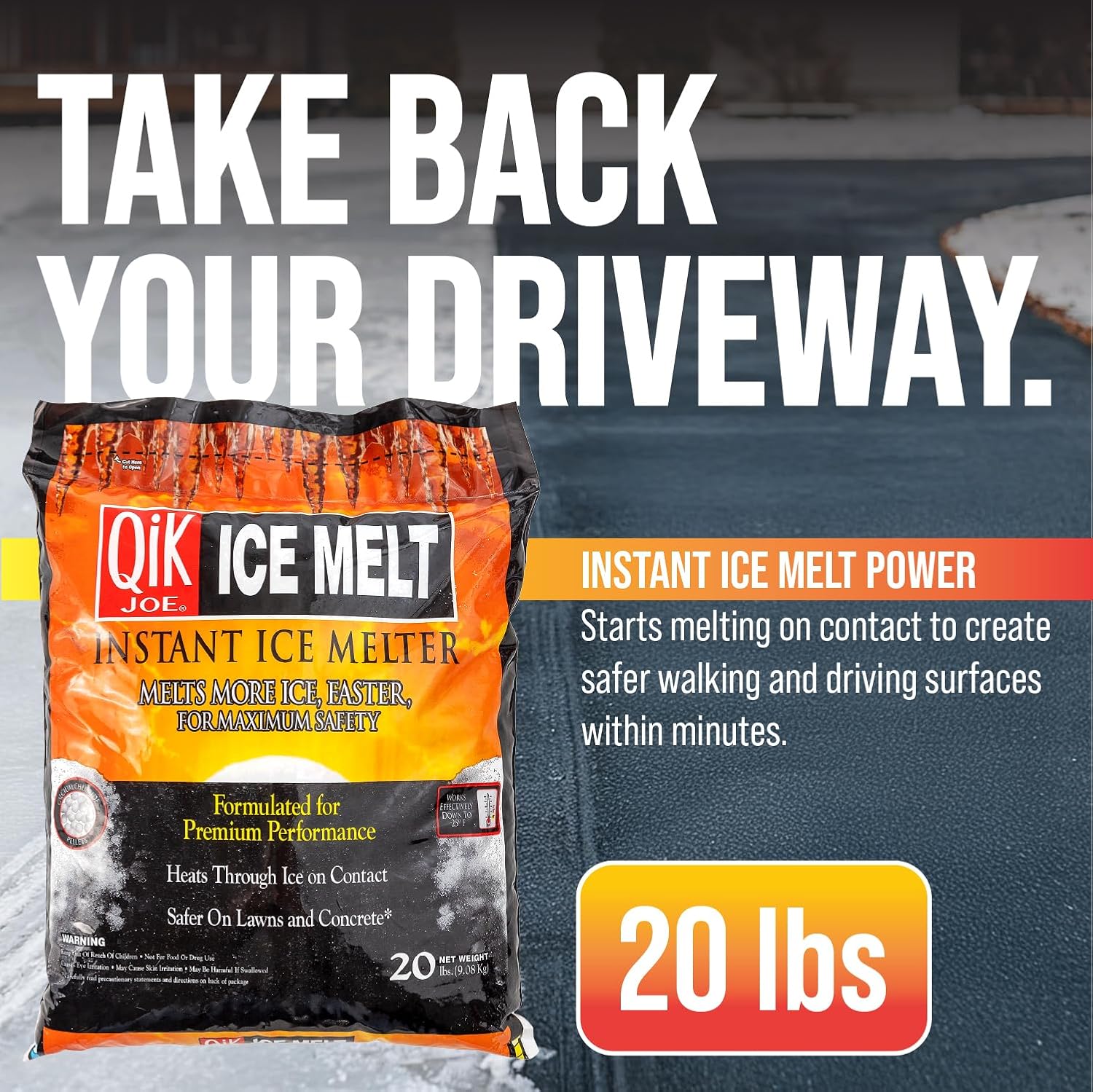 Calcium Chloride Ice Melt - 20 Lb Bag - Instant Snow and Ice Melt for Sidewalks, Driveways, Steps, Parking Lots, Concrete, Asphalt, and Other Surfaces