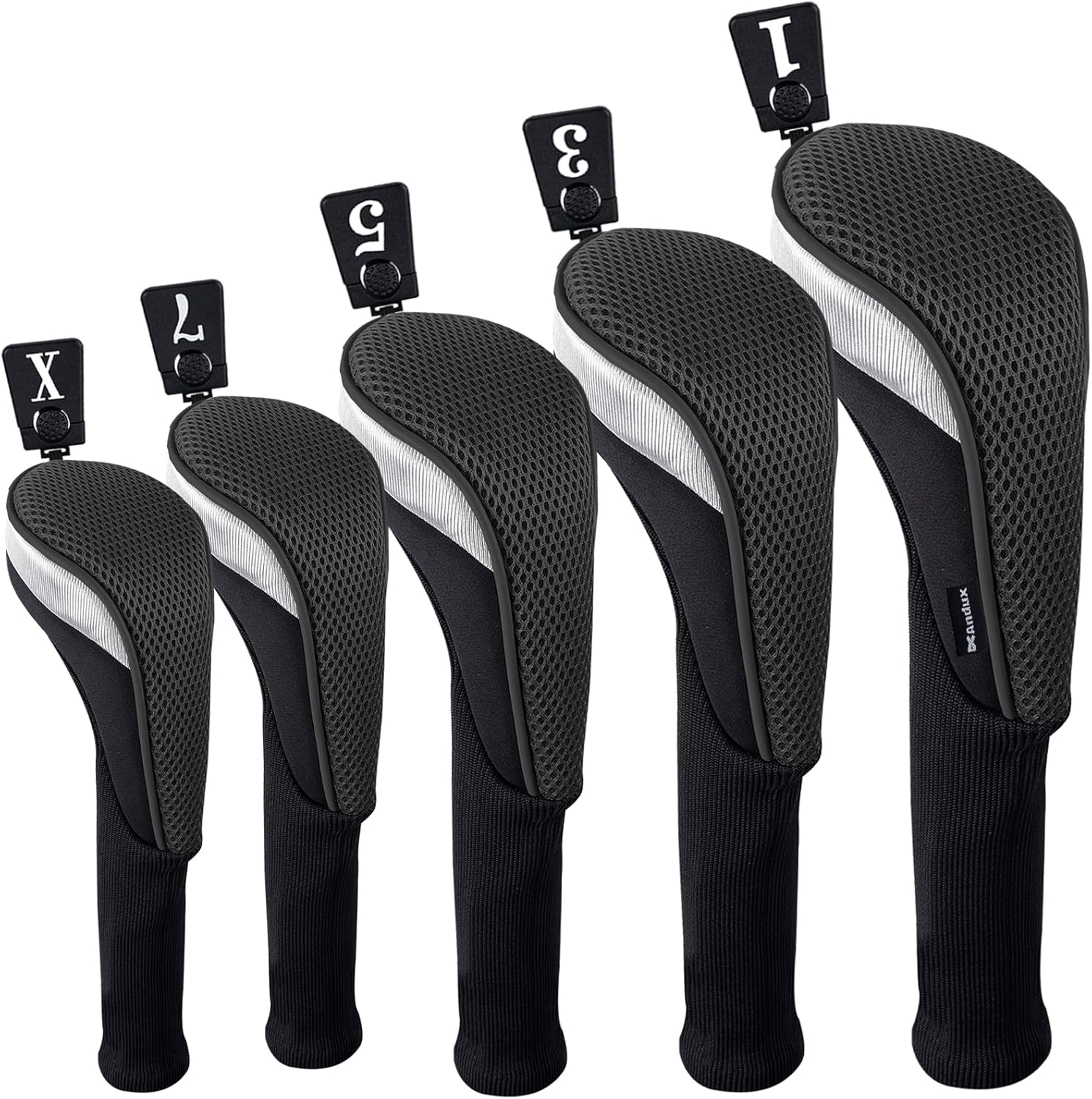 Andux 5pcs/Set Mesh Golf Wood Club Head Covers Long Neck