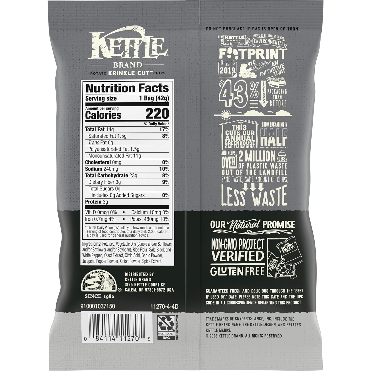 Kettle Brand Krinkle Cut Salt and Fresh Ground Pepper Potato Chips, 13 Oz