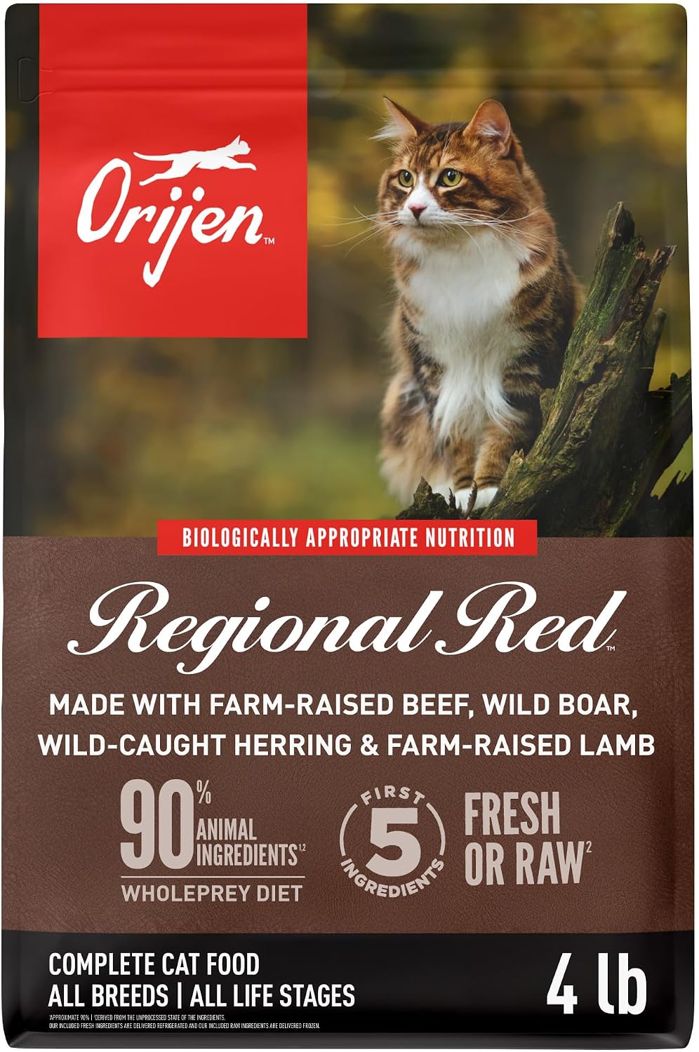 ORIJEN Grain Free WHOLEPREY Dry Cat Food Original Recipe 4lb. Bag | 90% Animal Ingredients, Freeze Dried, Fresh or Raw Ingredients, High Protein, Heart Health, Free-Run Poultry