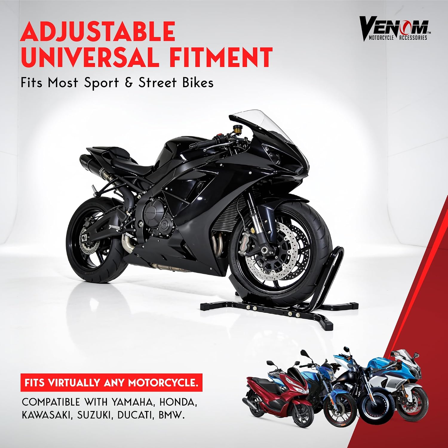 Universal Motorcycle Wheel Tire Chock Self-locking Bike Stand Cradle Chocks Compatible with Harley Davidson Yamaha Honda Kawasaki Suzuki Ducati BMW