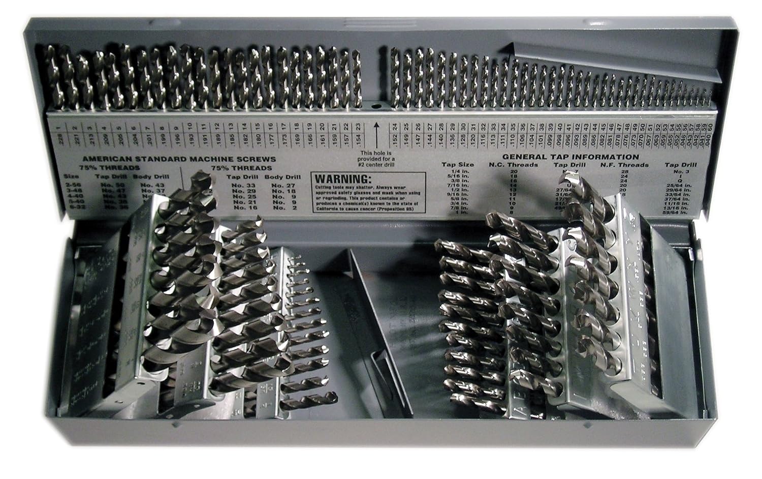 C21126 Style 1898 High Speed Steel General Purpose Jobber Length Drill Set, Bright Finish, 1/16" - 1/2" Size, 115 Pieces