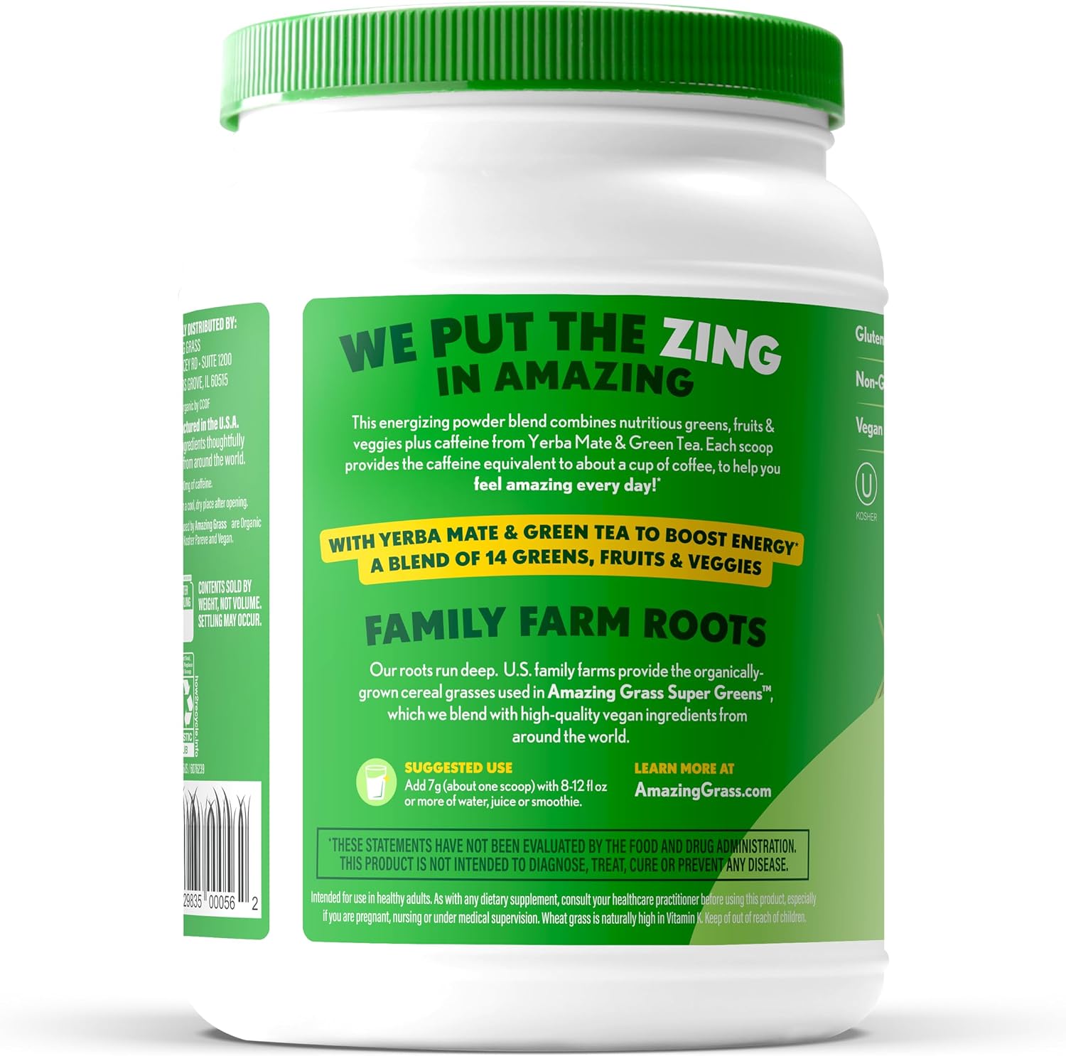 Amazing Grass Super Greens Powder Energy Lemon Lime, 30 Servings | Organic Energy Greens Powder with Plant-Based Caffeine, Yerba Mate & Green Tea Leaf for Sustained Energy & Focus