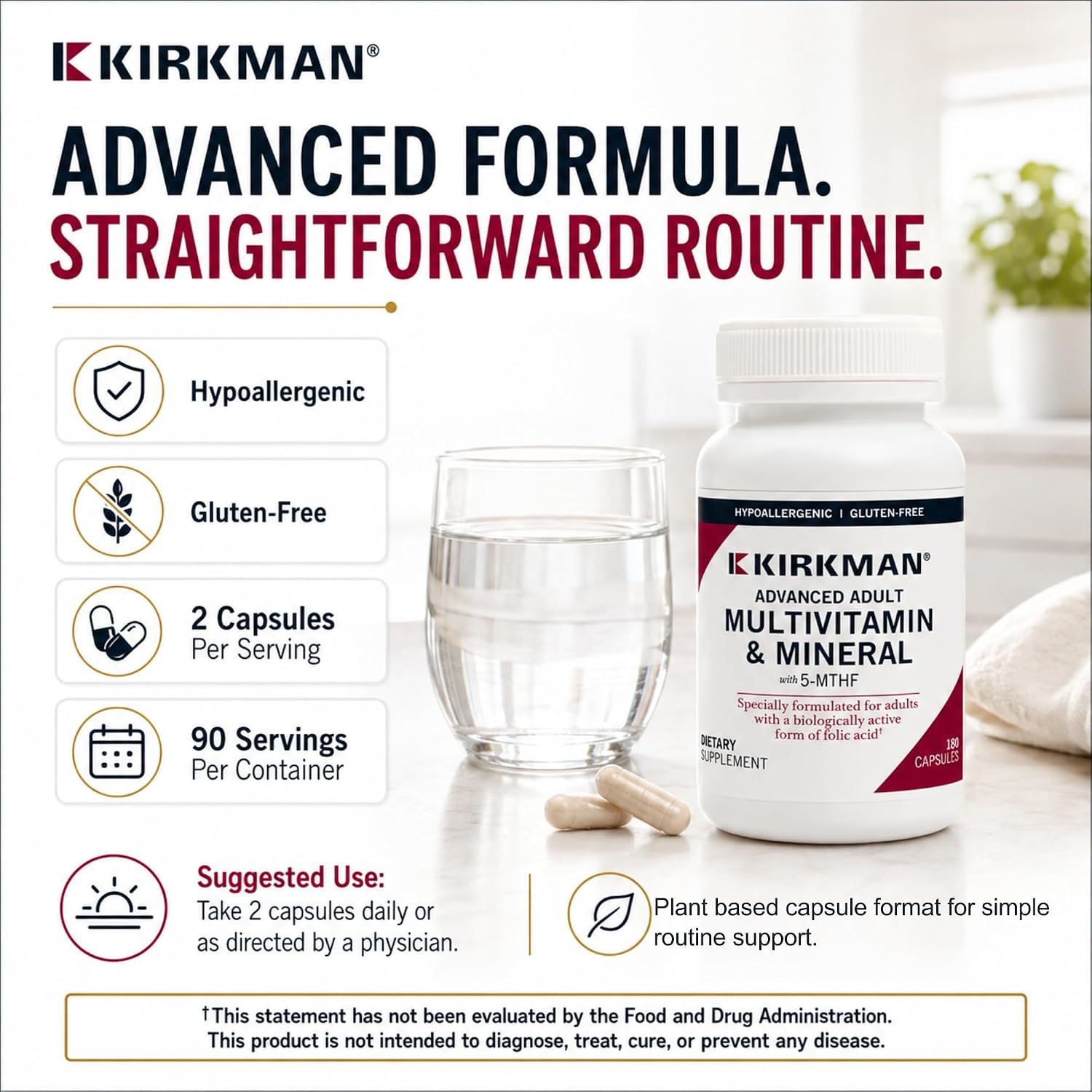 Kirkman Advanced Adult Multivitamin & Mineral with 5-MTHF, 180 Capsules