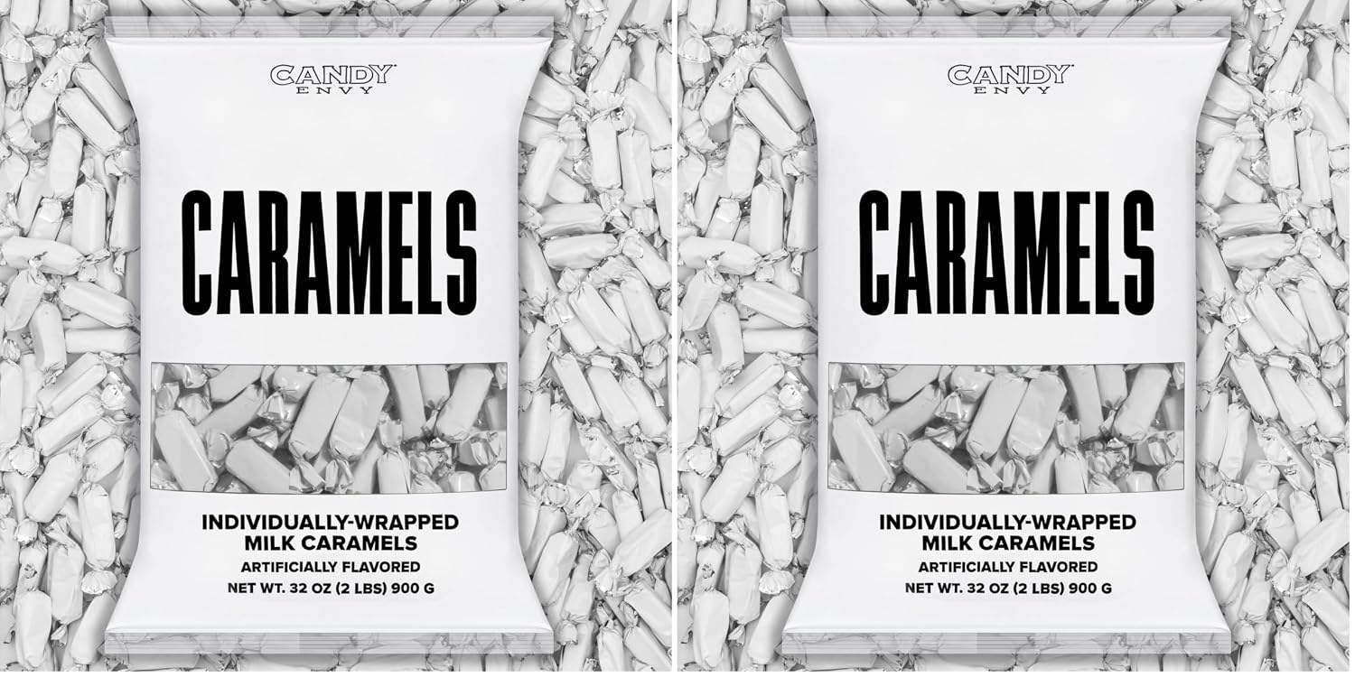 Candy Envy - Individually Wrapped Caramels - White Wrapper - 2 Pound Bulk White Candy