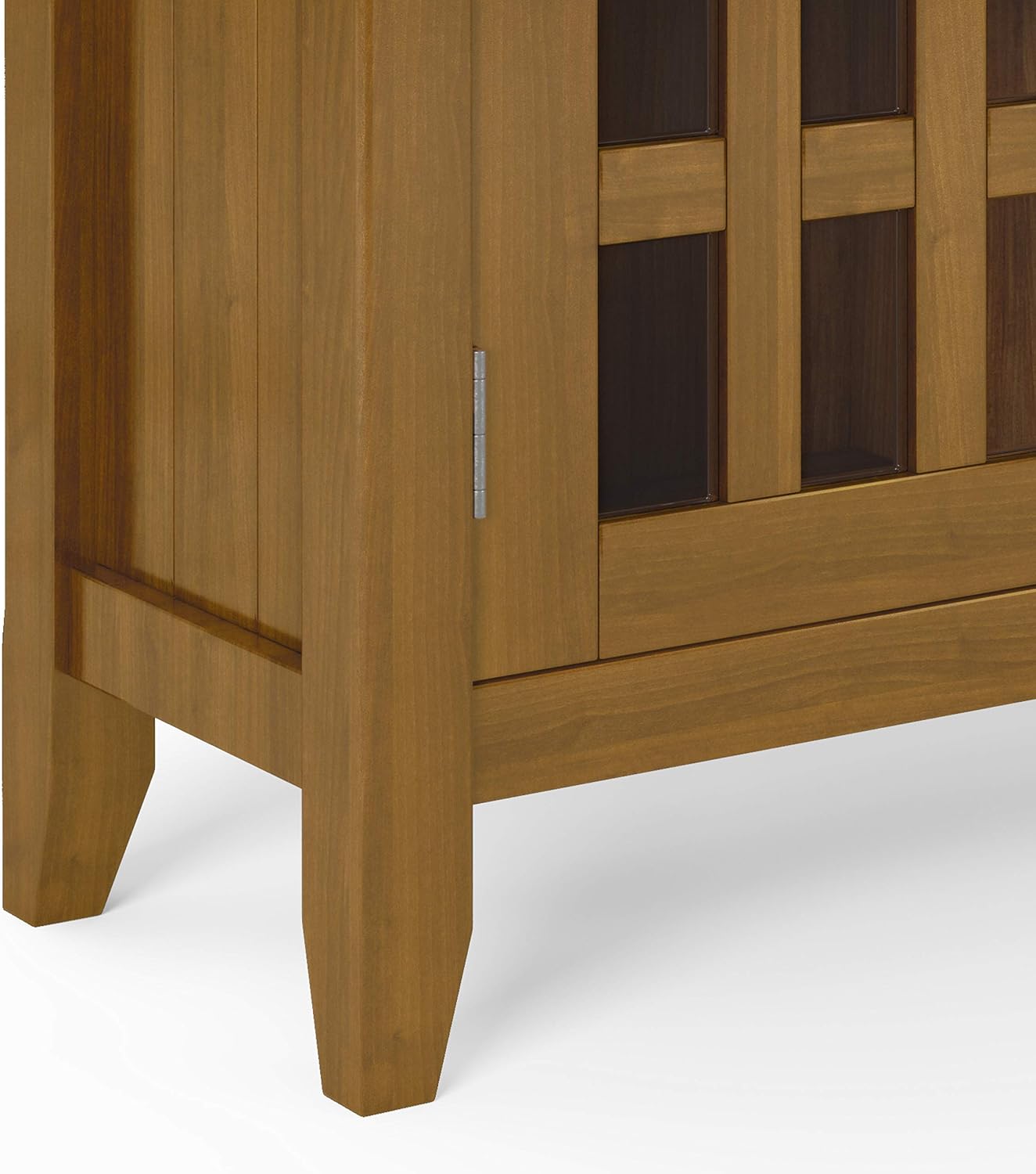 SIMPLIHOME Bedford 62" Wide Solid Wood Sideboard in Brunette Brown | Transitional low media console with glass doors and storage shelves for the living room, entryway or dining room.
