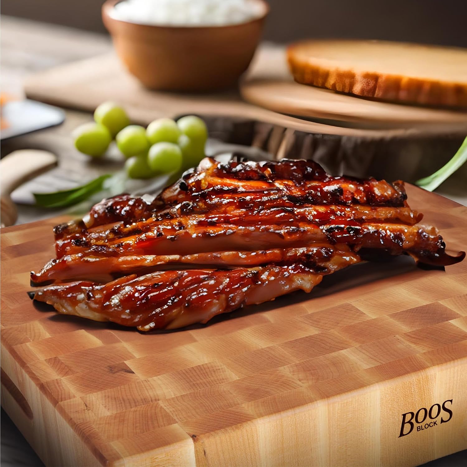 John Boos CCB Series Square Wooden Maple Cutting Board 12”x12” – 3” Thick, 13-lb Reversible Butcher Block with End-Grain & Finger Grips – Made in the USA