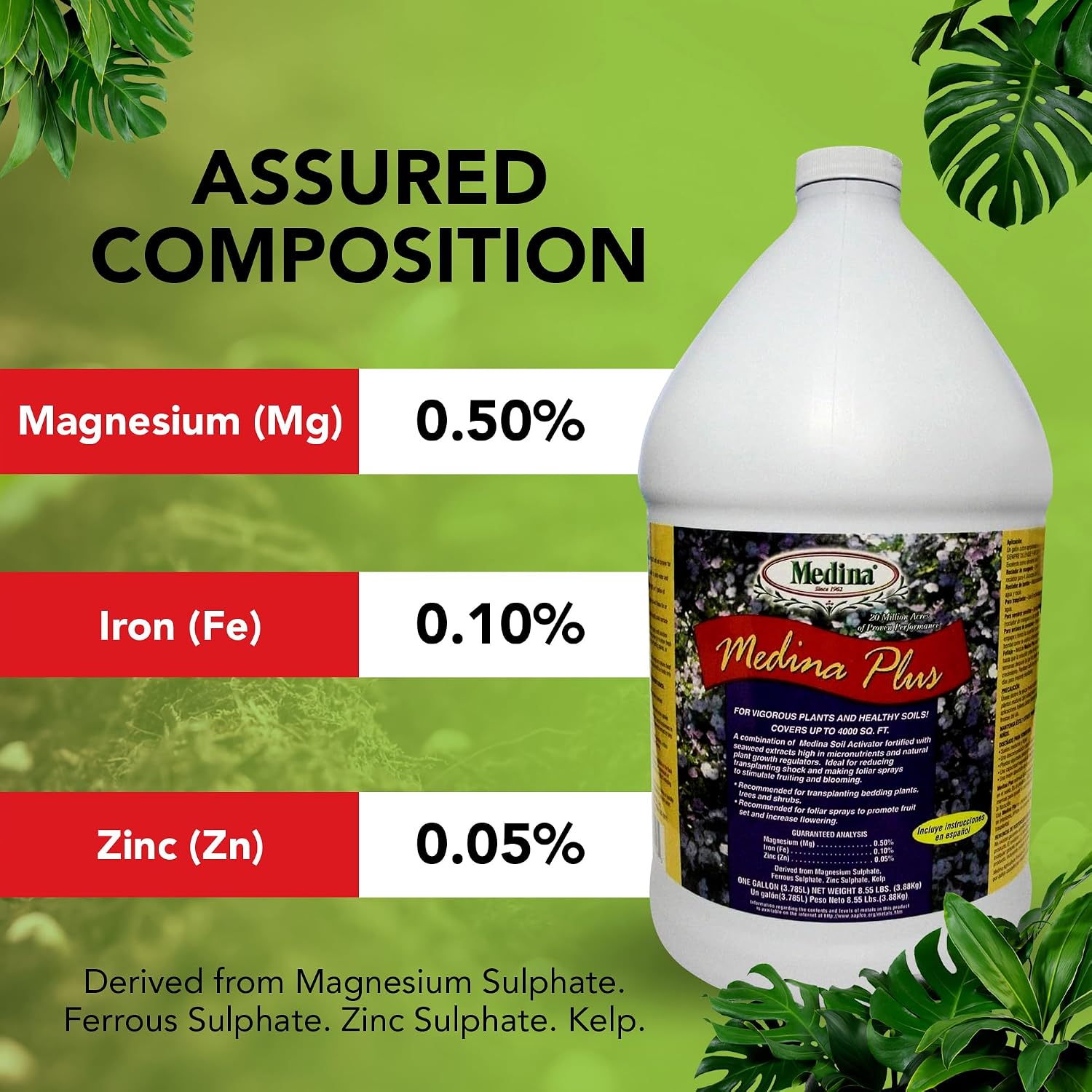 Medina Plus Soil Activator - Liquid Soil Loosener for Lawns & Gardens - Micronutrient-Rich Soil Conditioner & Softener - Used with House Plant Fertilizer, Liquid Plant Food for Houseplants - 1 End Qt