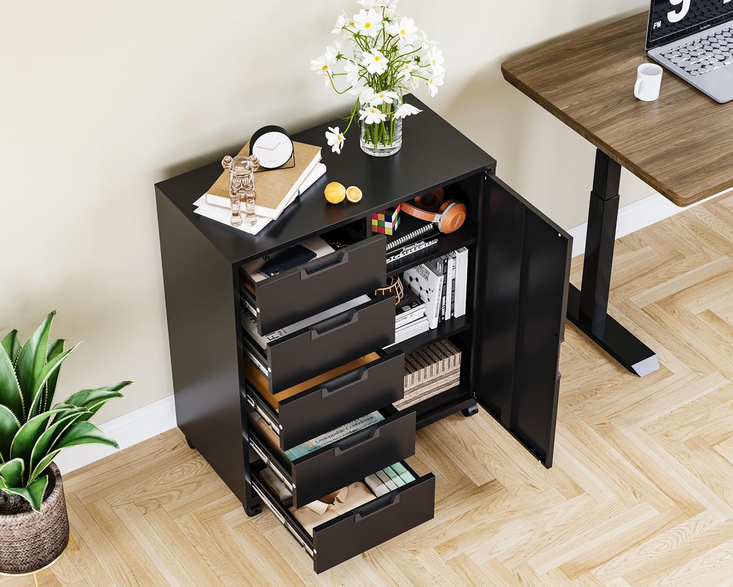 MIIIKO 3 Drawer File Cabinet with Lock, Metal Lateral Rolling Printer Stand Filing Cabinets for Home Office Storage,A4, Letter,File Folders(White)