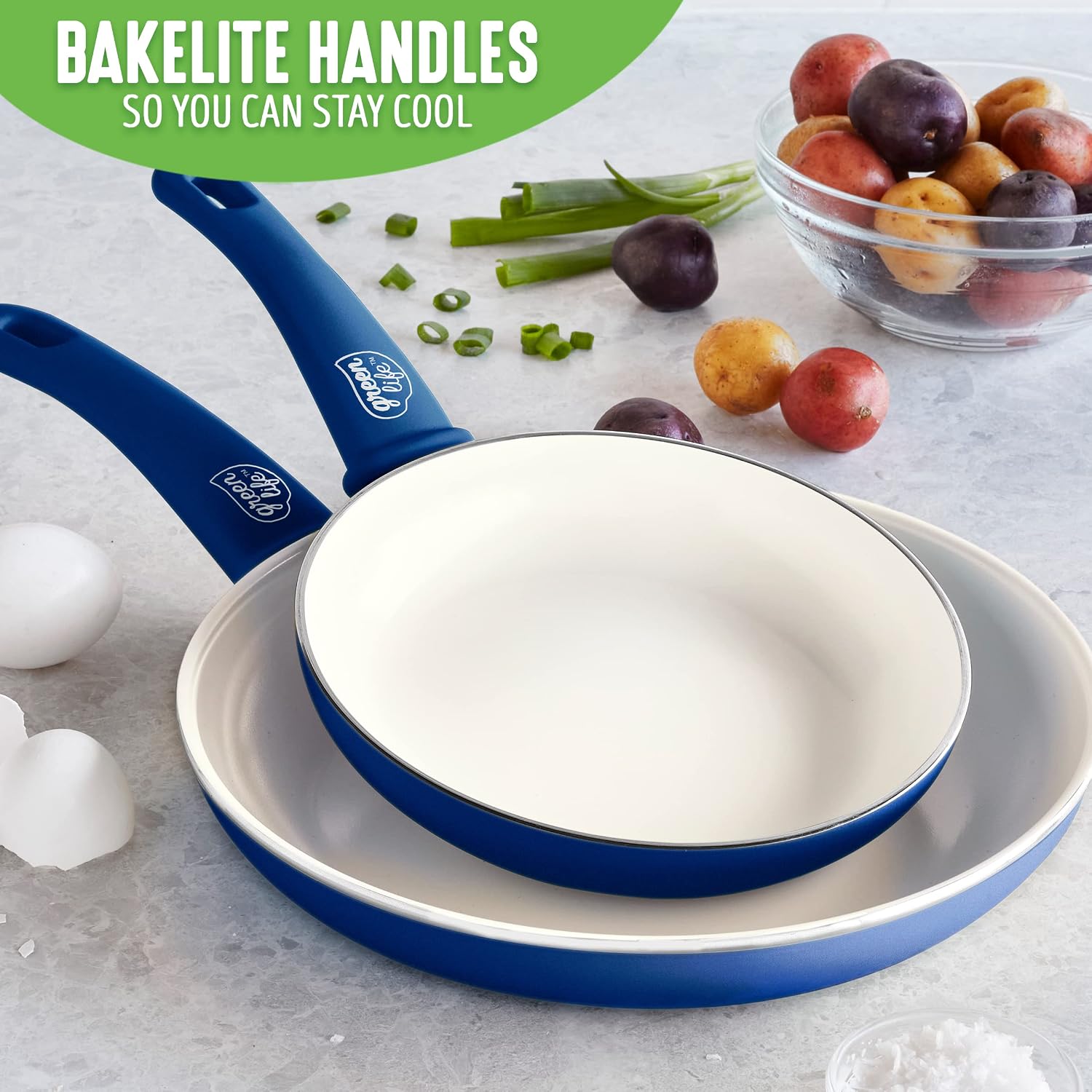GreenLife 2 Piece (7” & 10”) Ceramic Nonstick Frying Pan Set, Turquoise | PFAS-Free Nonstick Coating, Family Skillet Set, Egg Pan, Omelet Pan, Stay-Cool Handles, Dishwasher & Oven Safe up to 350F
