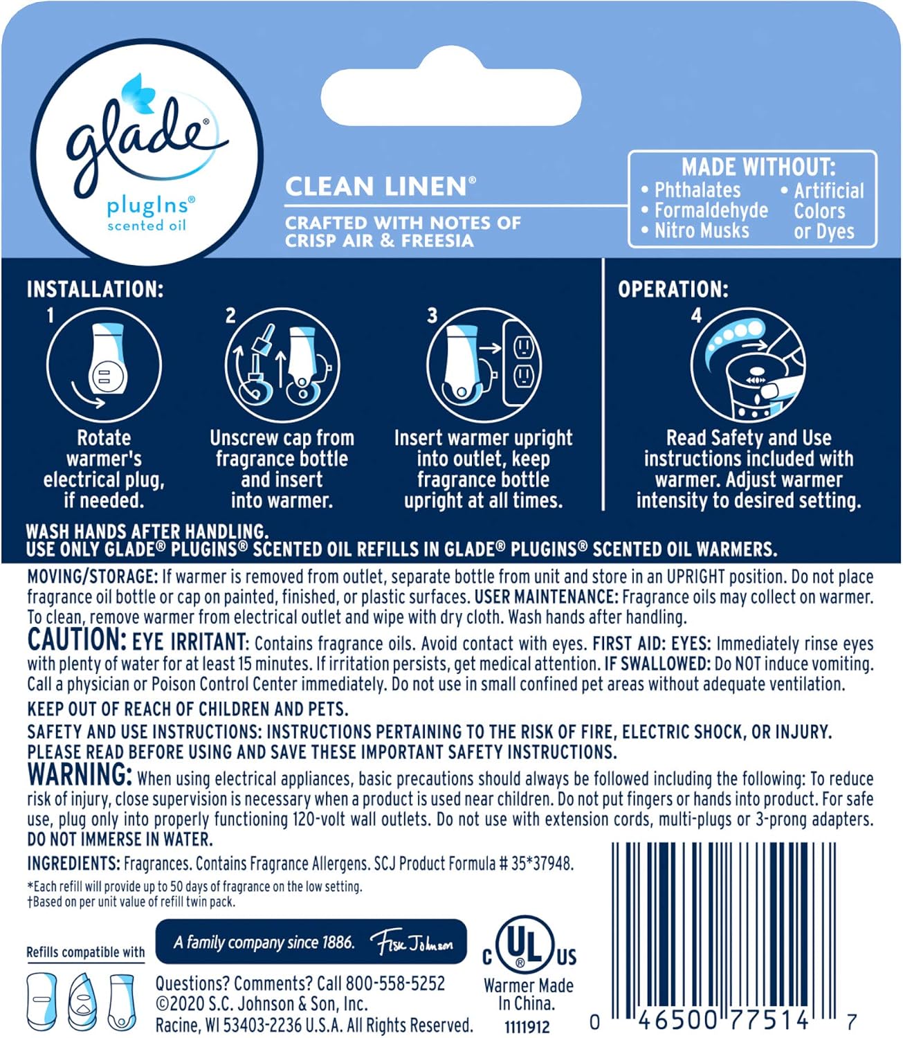 Glade PlugIns Refills Air Freshener Starter Kit, Hawaiian Breeze, Scented and Essential Oils for Home and Bathroom, 0.67 Fl Oz, 1 Warmer + 1 Refill