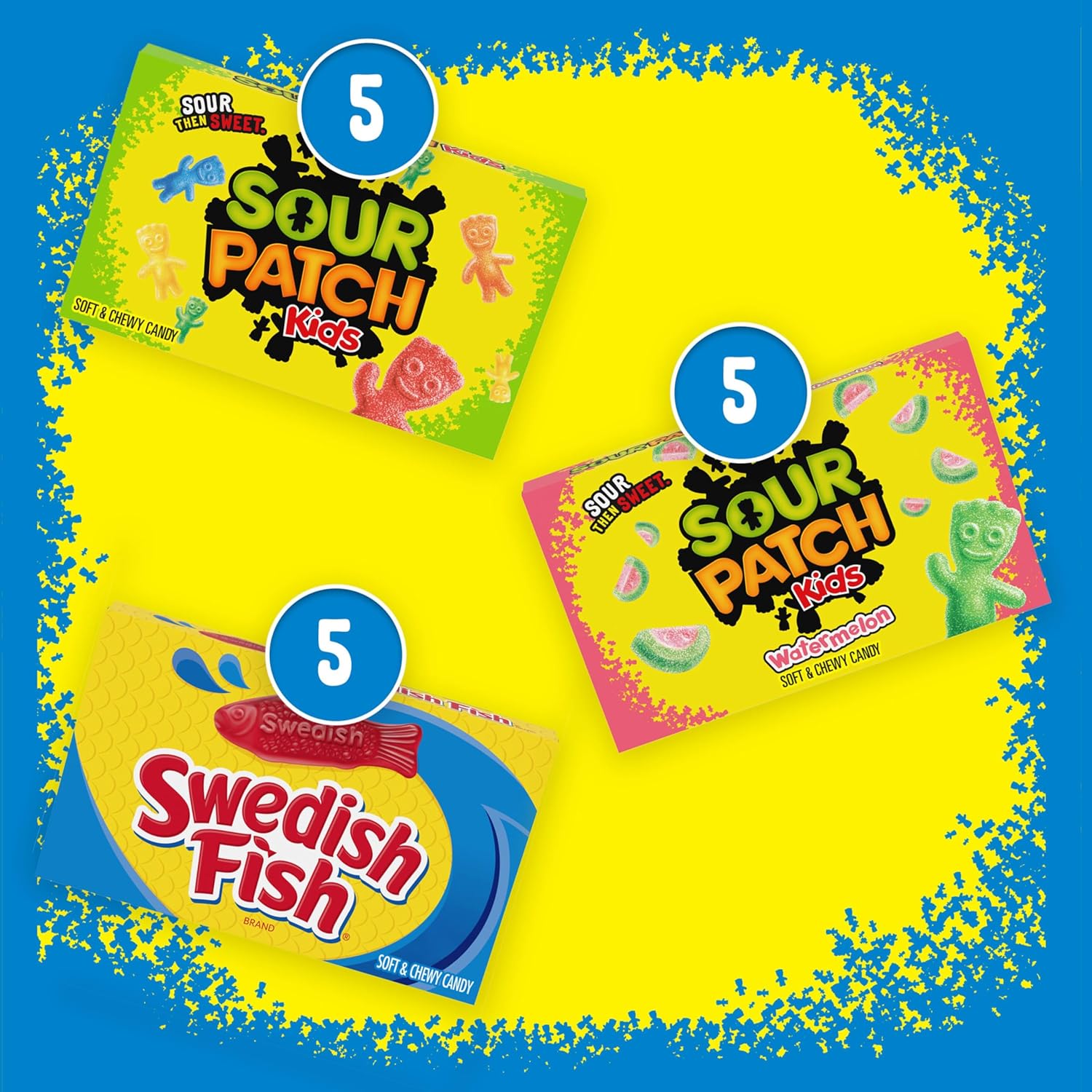 SOUR PATCH KIDS & SWEDISH FISH Soft & Chewy Gummy Candy Variety Pack, 15 ct