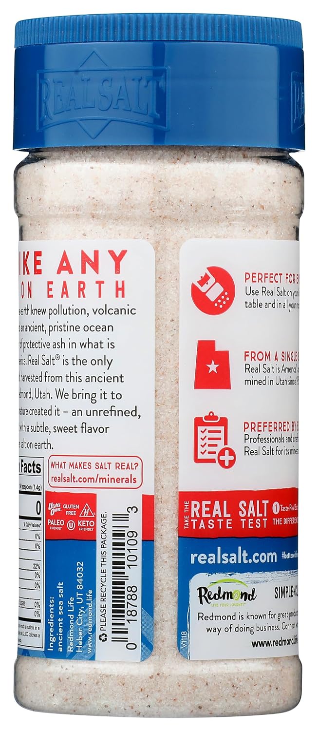 Redmond Real Sea Salt - Natural Unrefined Gluten Free Fine, 10 Ounce Shaker (2 Pack)