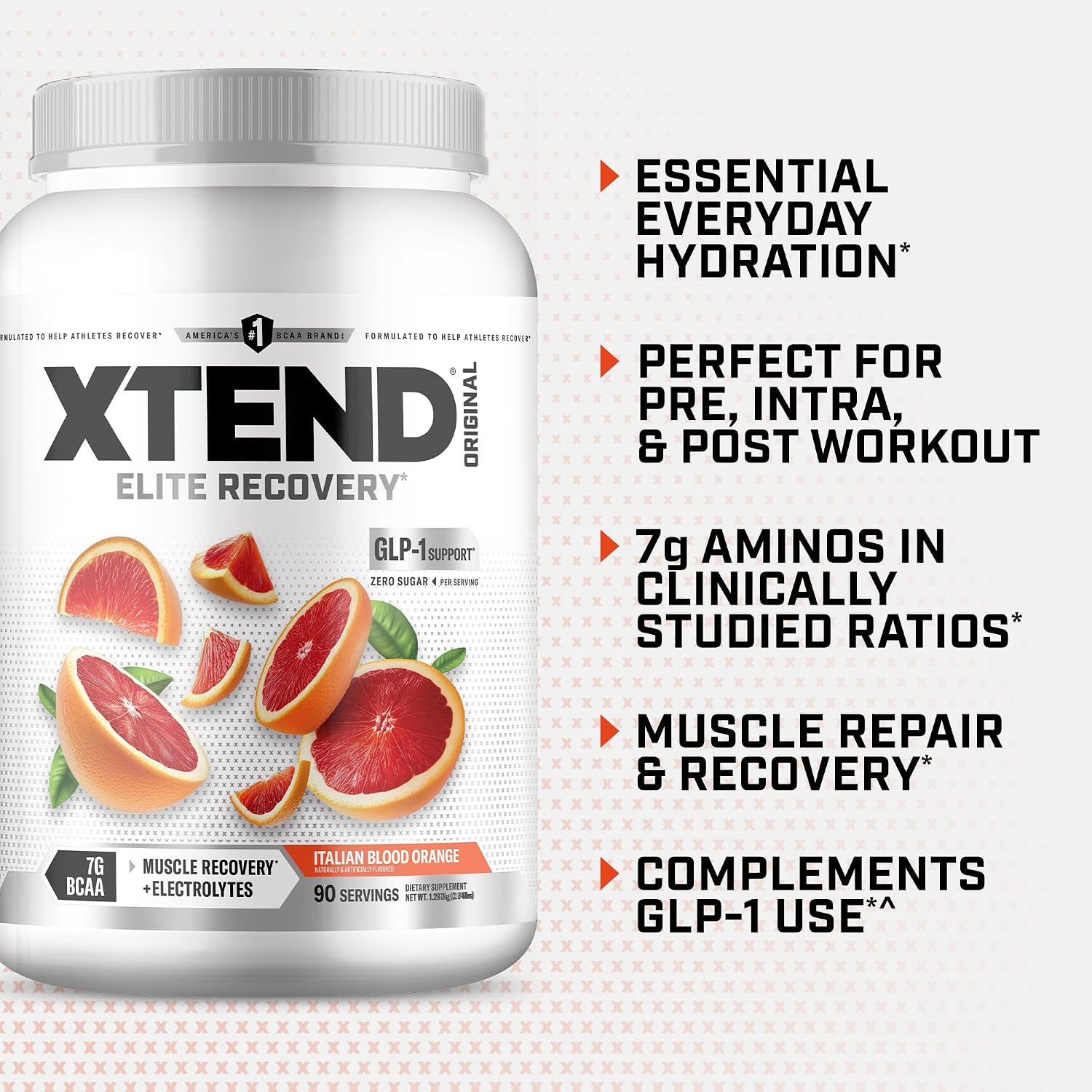 Xtend Original BCAA Powder, 7g BCAAs and 2.5g L-Glutamine for Muscle Recovery Hydration and Lean Muscle, Sugar Free Intra and Post Workout Drink with Electrolytes, Watermelon Explosion, 30 Servings
