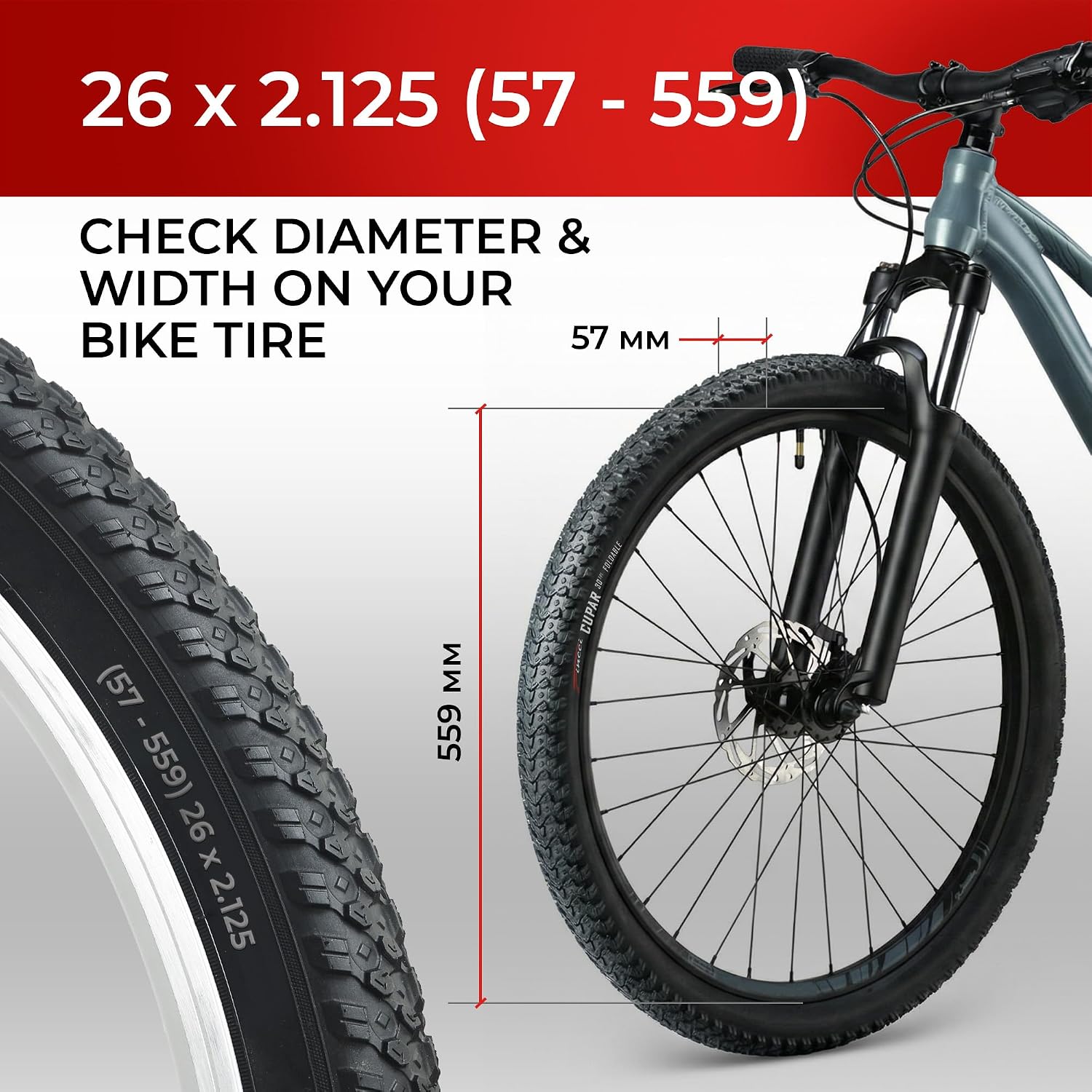 Pair 26 x 2.125 Mountain Bicycle Tires - Foldable 57-559, 30 TPI 26 inch | Folding 26 inch Bicycle Tyres, Accessories for MTB, Mountain