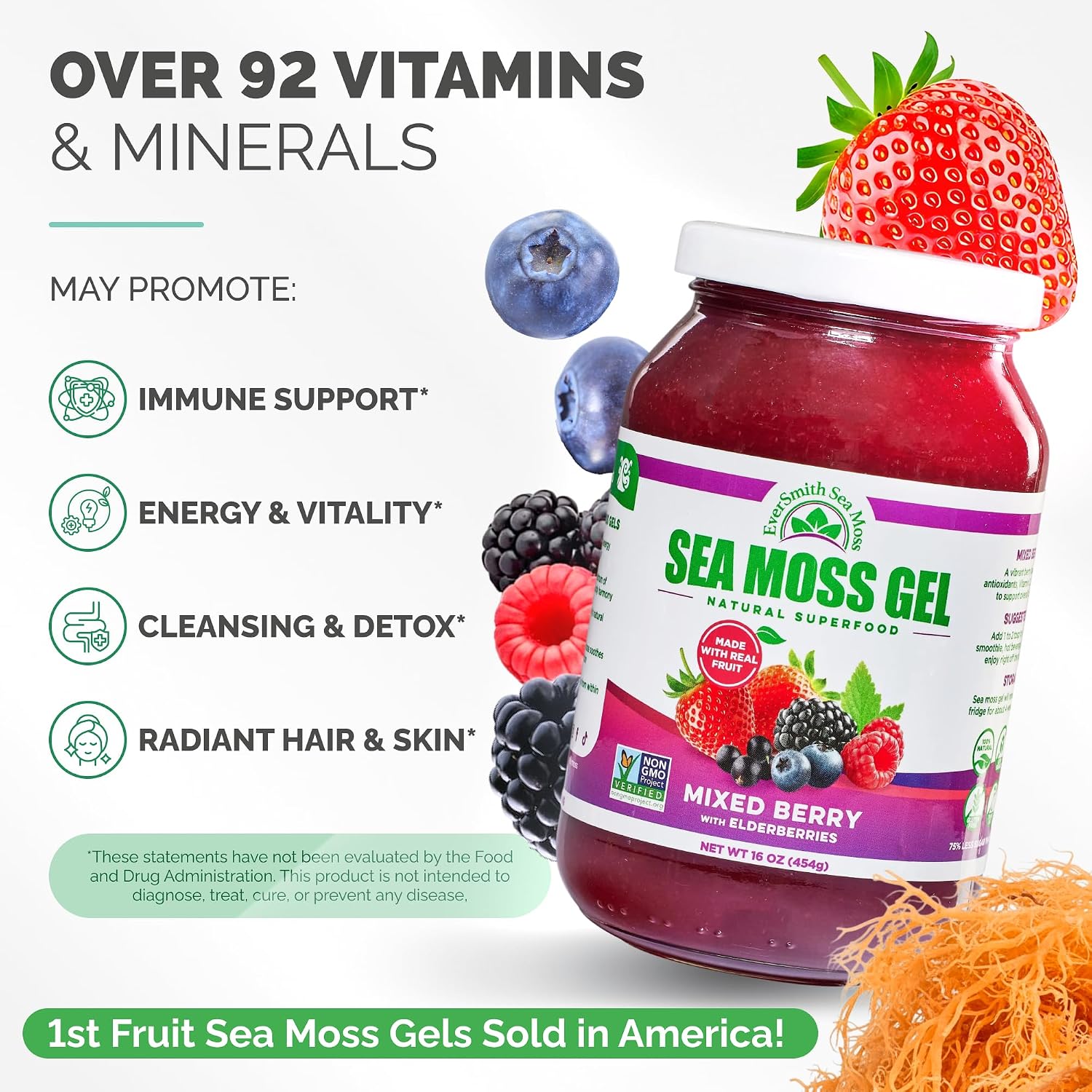 EverSmith Organics Wildcrafted Irish Sea Moss Gel, Mango Pineapple, 1 Jar