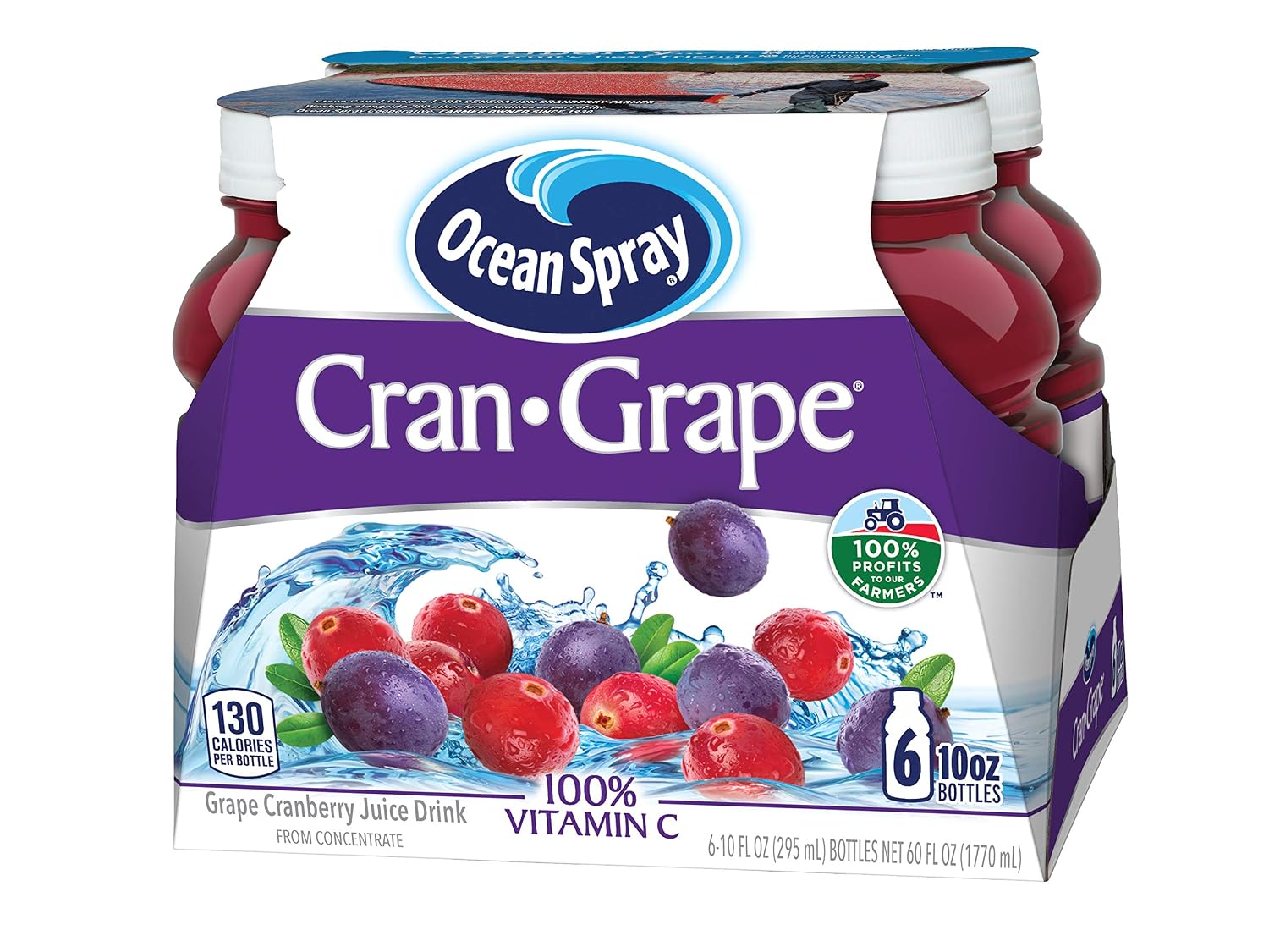 Ocean Spray® Cran-Grape® Juice Drinks, 10 Ounce Bottles, 6 Count | Ocean Spray® Cran-Grape® Juice Drinks, Made with Real Fruit Juice, 10 Fluid Ounce Bottles, 6 Count