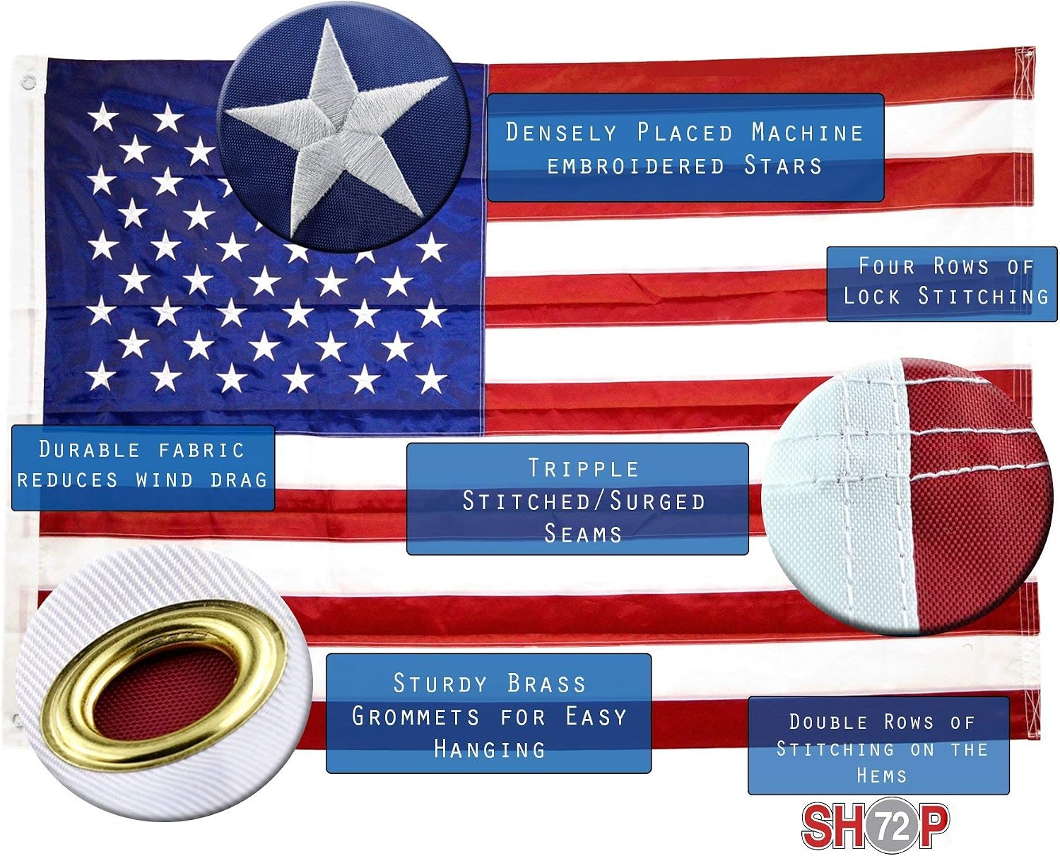 Shop72 American Flag 5x8 Ft, Allegiance to USA, American Flags for Outside, Our Allegiance To Freedom, This Garden Banner Made Heavy Duty to work outside as well, Bandera De Estados Unidos