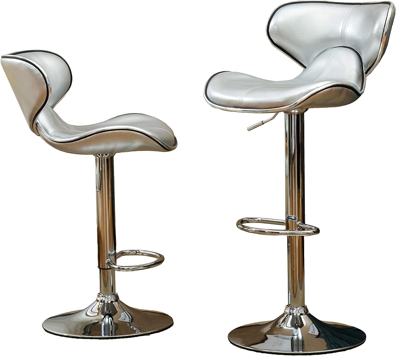 Roundhill Furniture Masaccio Cushioned Leatherette Upholstery Airlift Adjustable Swivel Barstool with Chrome Base, Set of 2, Blue