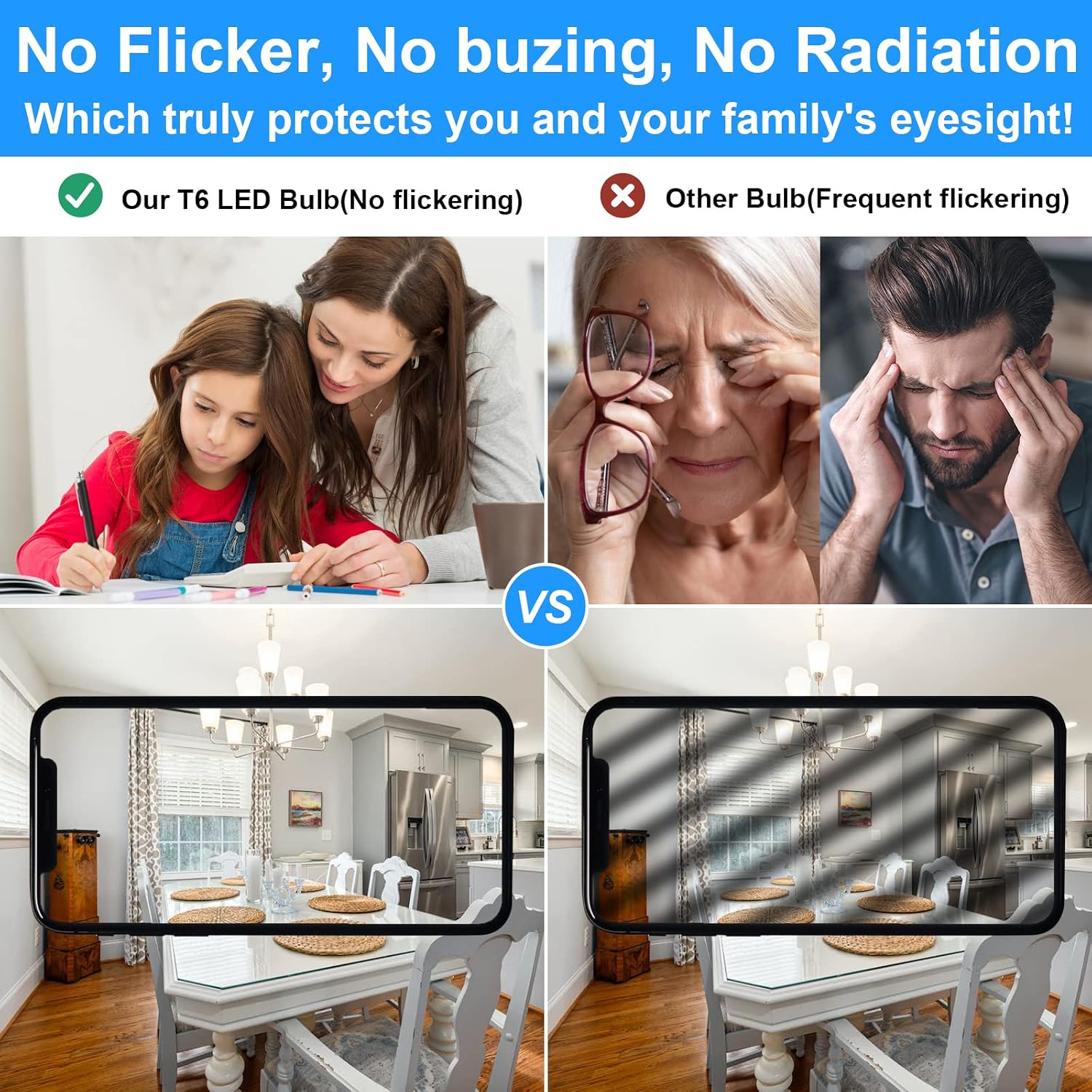 E12 LED Bulb Dimmable 7W Equivalent to 60W Halogen Bulb, Warm White 3000K T6 C7 E12 Candelabra Bulb 60 Watt for Ceiling Fan, Chandelier Lighting, AC120V Kx-2000 Bulbrite Replacement (6 Pack)