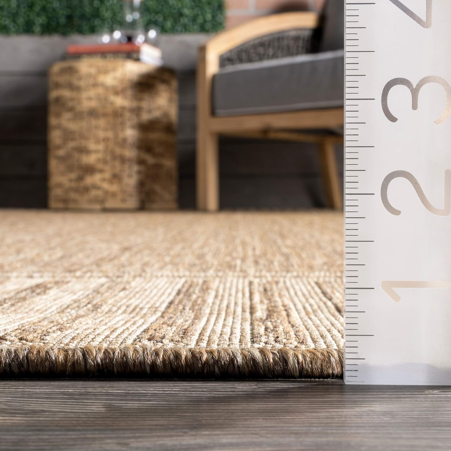 nuLOOM Asha Light Brown Bordered Indoor/Outdoor Area Rug, 4' x 5'