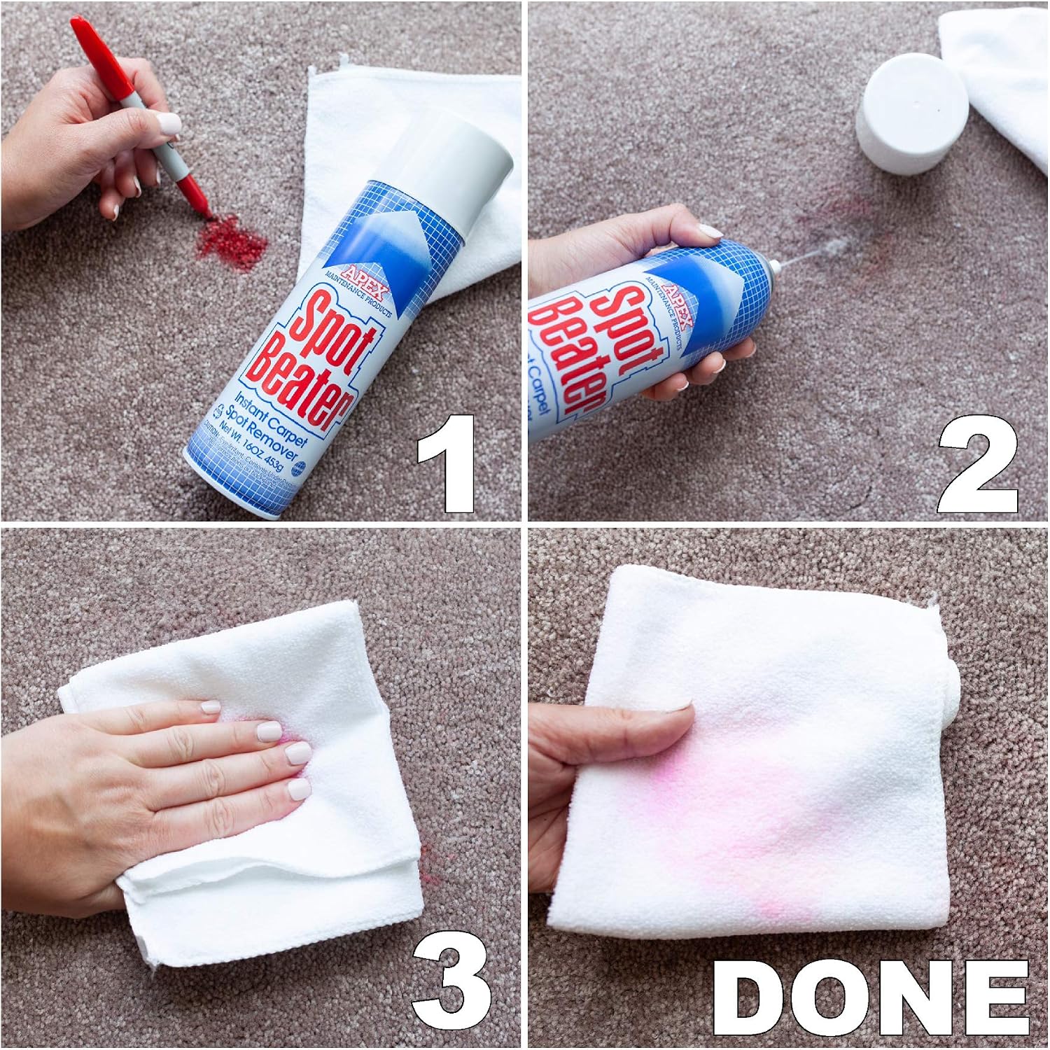 Instant Carpet Spot Remover for Fresh, Old & Stubborn Stains Such as Oil, Grease, Ink, Lipstick, Coffee, Pet Stains & More, 16 Oz, Pack of 3