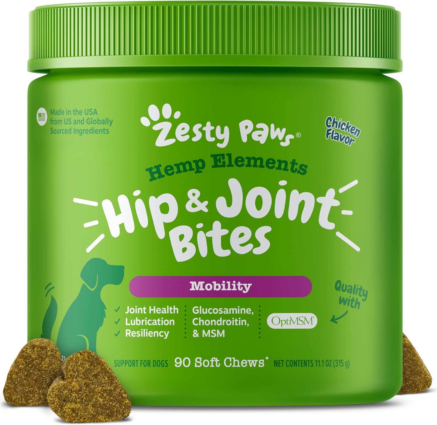 Zesty Paws Hip and Joint Supplement for Dogs - Glucosamine with Chondroitin, MSM, Vitamins C and E Dog Joint Relief - Mobility Bites Duck – 90 Count