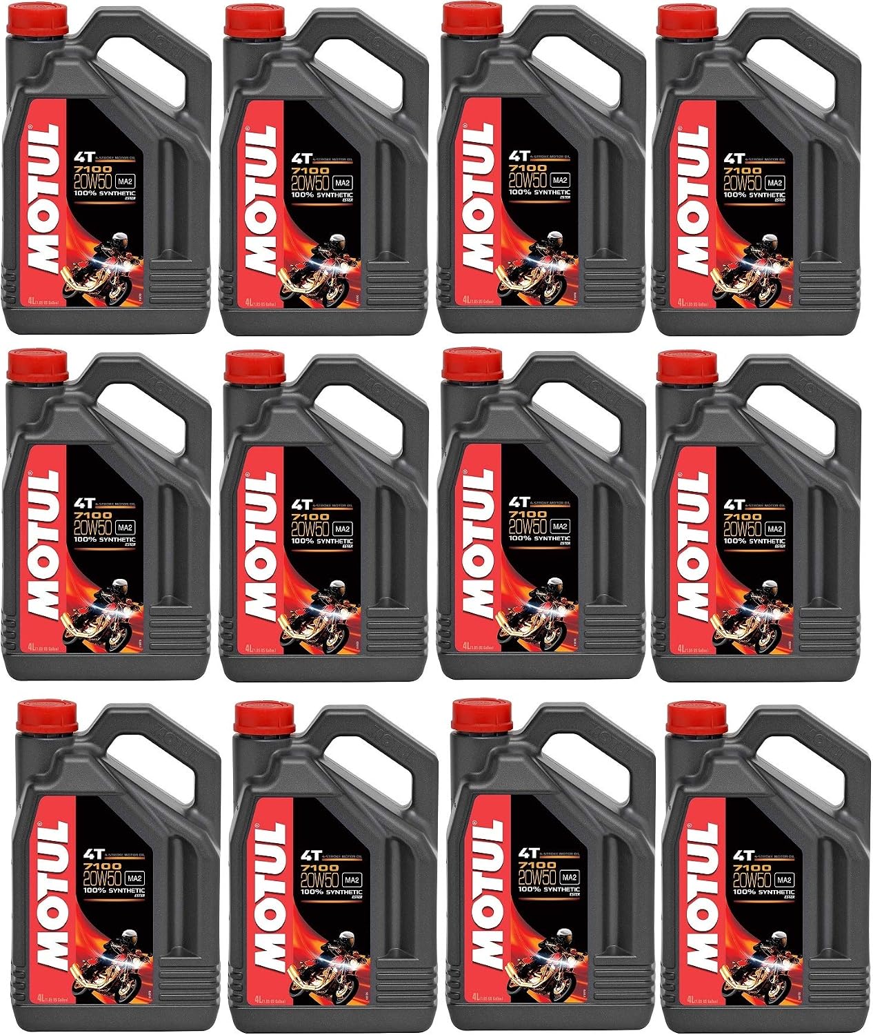 Motul 104104 Set of 12 7100 4T 20W-50 Motor Oil 1-Gallon Bottles