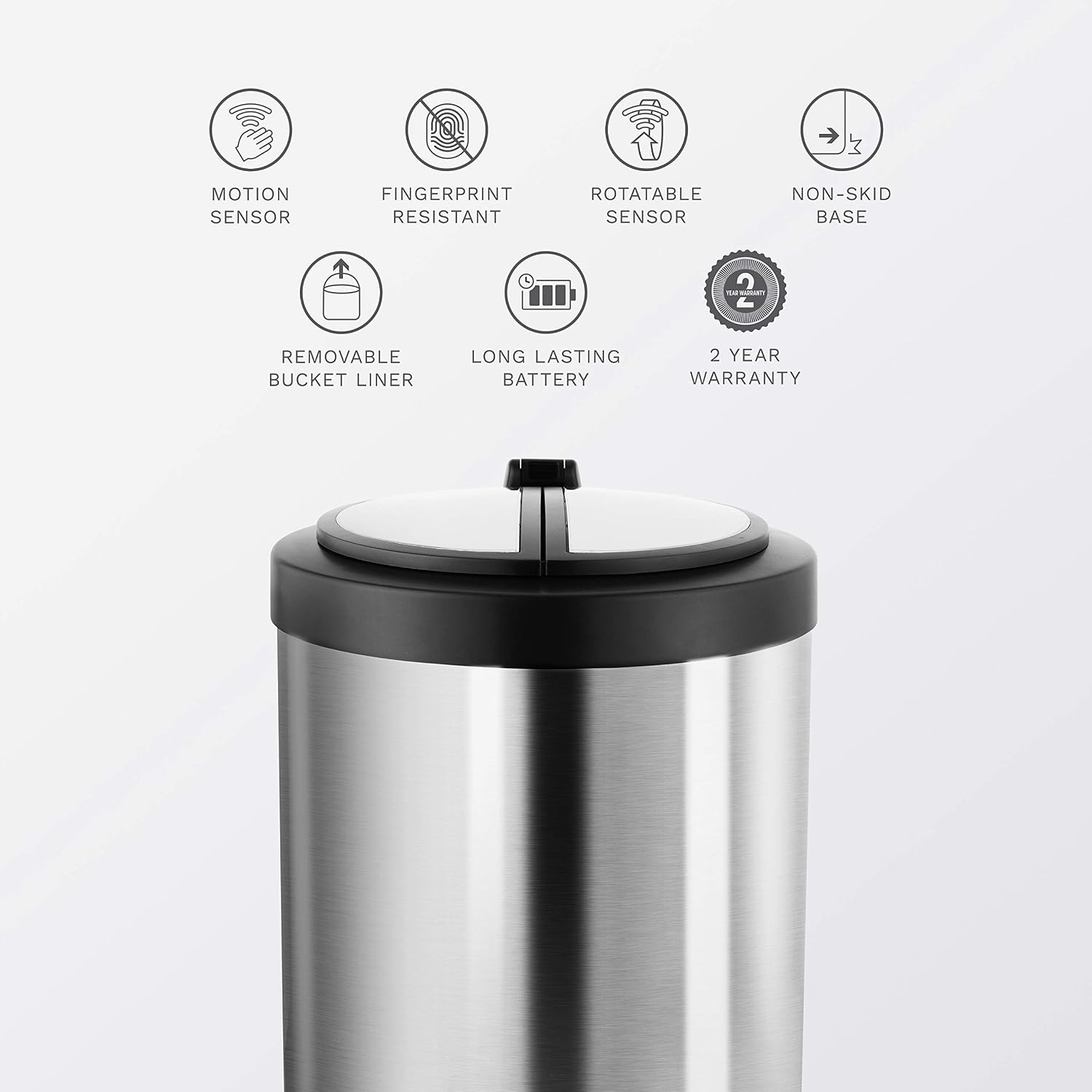 NINESTARS CB-DZT-50-98-1C Automatic Touchless Motion Sensor Oval & Rectangular Trash Can Combo Set, 13.2 Gal. 50 L. & 2.1 Gal.8 L., Stainless Steel
