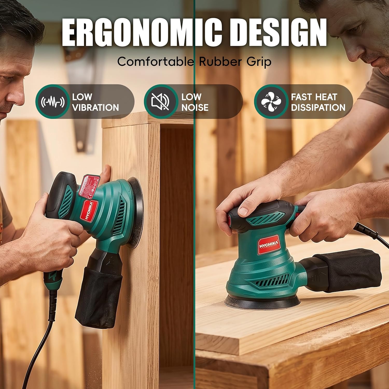 HYCHIKA 5-Inch Random Orbital Sander, 13000RPM Electric Palm Sander with 6 Variable Speeds, Powerful Motor