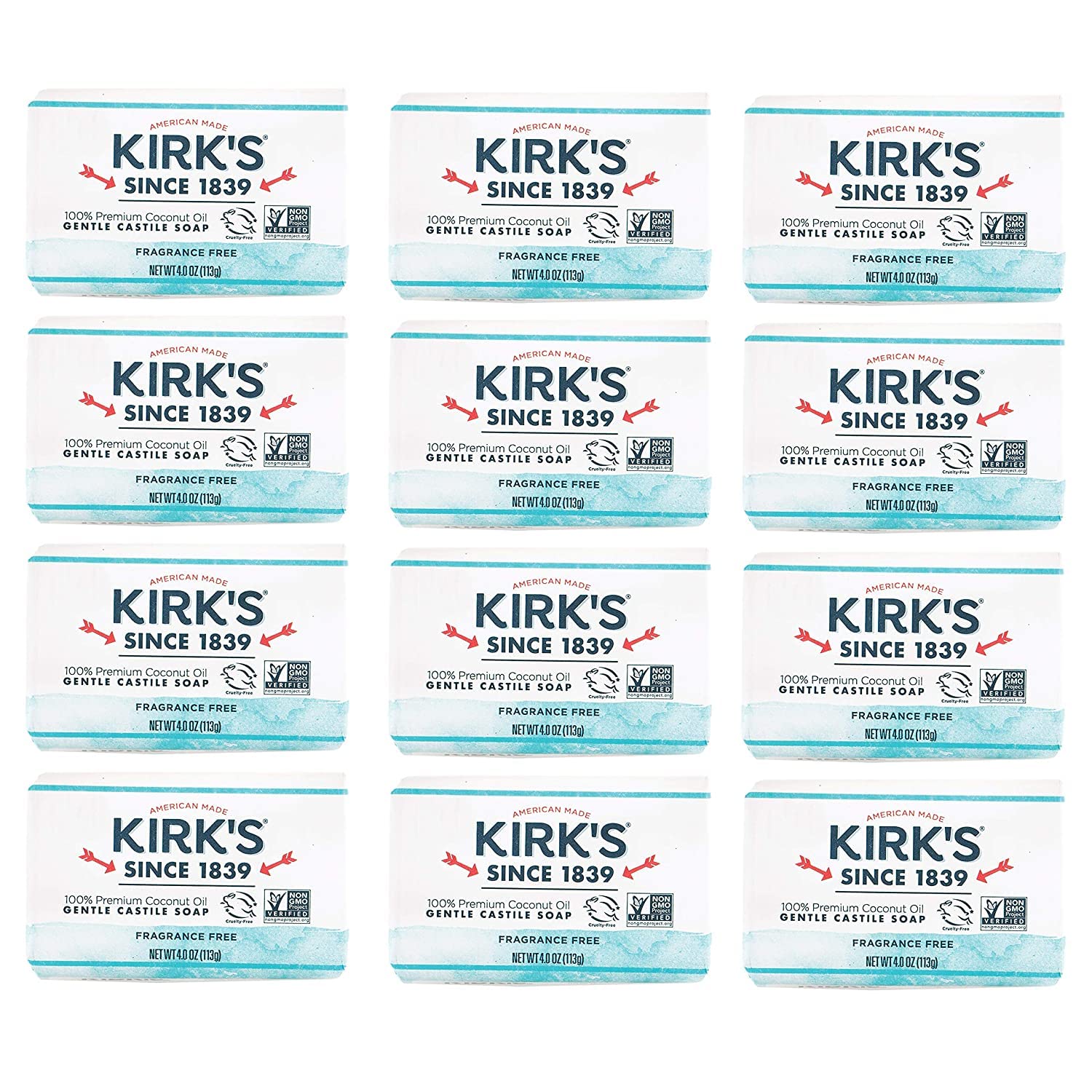 Kirk's Original Coco Castile Bar Soap Fragrance Free 4 Ounces (8 Pack)