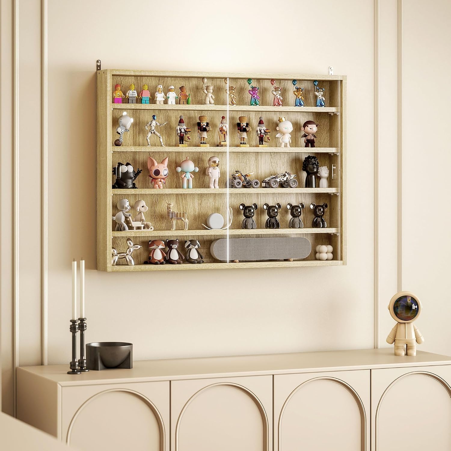HOMCOM 5-Tier Display Cabinet, Glass Door Cabinet with Adjustable Shelves, Wall-Mounted Display Case for Playroom, Bedroom, Black