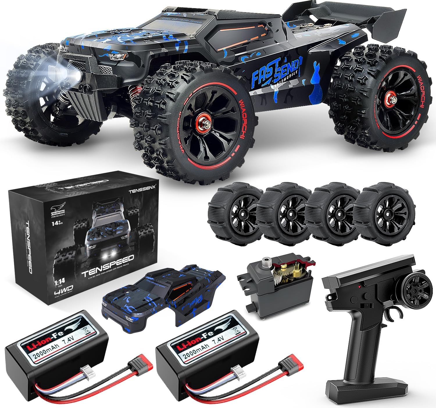 1:14 Scale RC Cars for Adults, 60KPH High Speed RC Truggy, 4X4 Off-Road Remote Control Truck, Waterproof Electric Car with 2S Battery