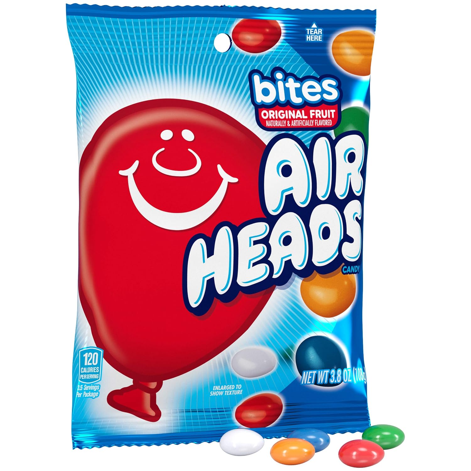 Airheads Candy Bites, Assorted Fruit Flavors, 2 Ounces (18-Pack) | Individually Wrapped Bulk Candy, Chewy Candy Bags