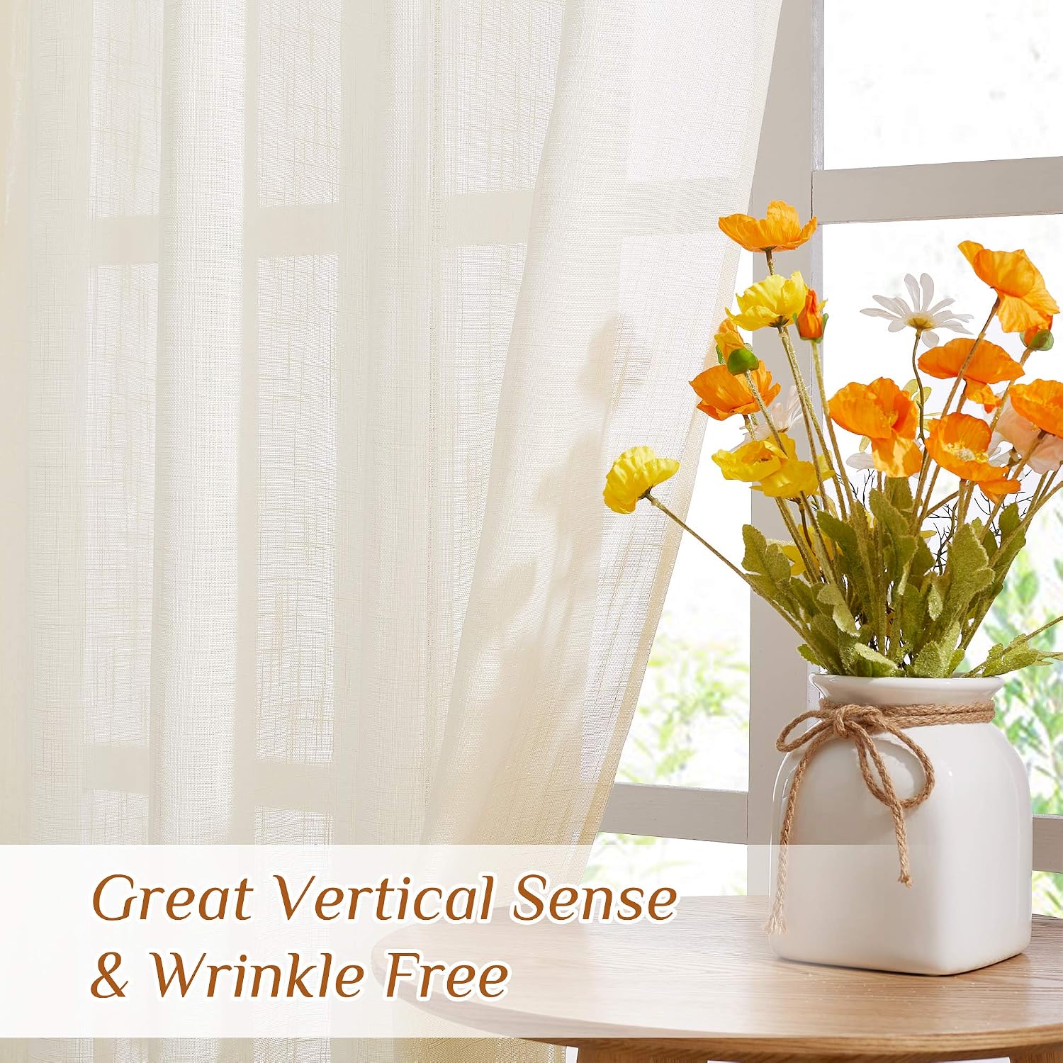 NICETOWN Linen Curtains White Semi Sheer 72 inch Long for Windows, Privacy with Light Filtering Grommet Top Window Treatments for Bedroom/Living Room