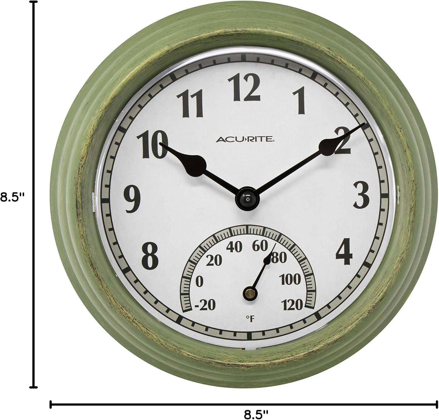 AcuRite 02470 Rustic Green Outdoor Clock with Thermometer, 8.5"
