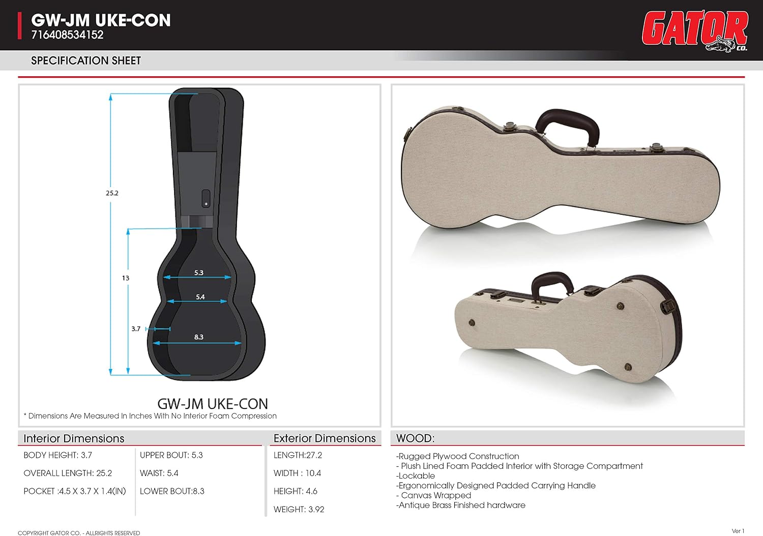 Gator Cases Journeyman Series Deluxe Wood Case for Resonator Style Acoustic Guitars (GW-JW RESO)