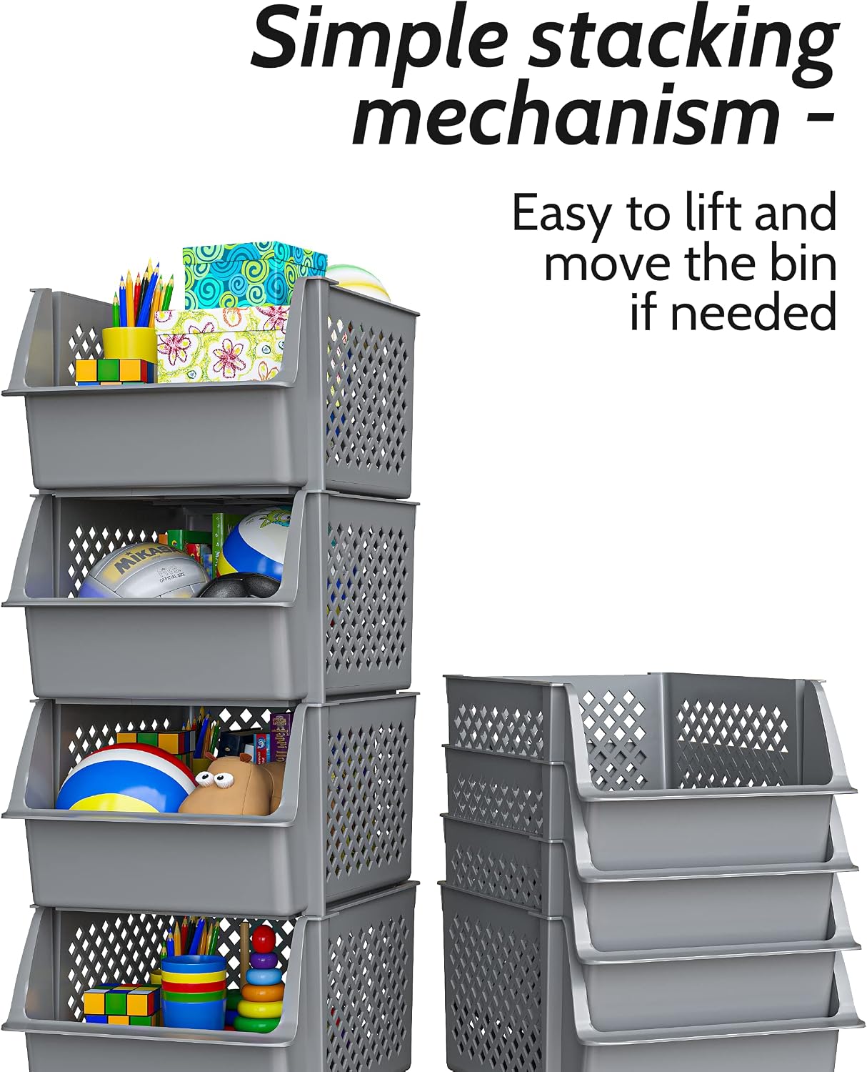 Skywin Stackable Storage Bins Open Front for Pantry Storage, 4 Pack - Black