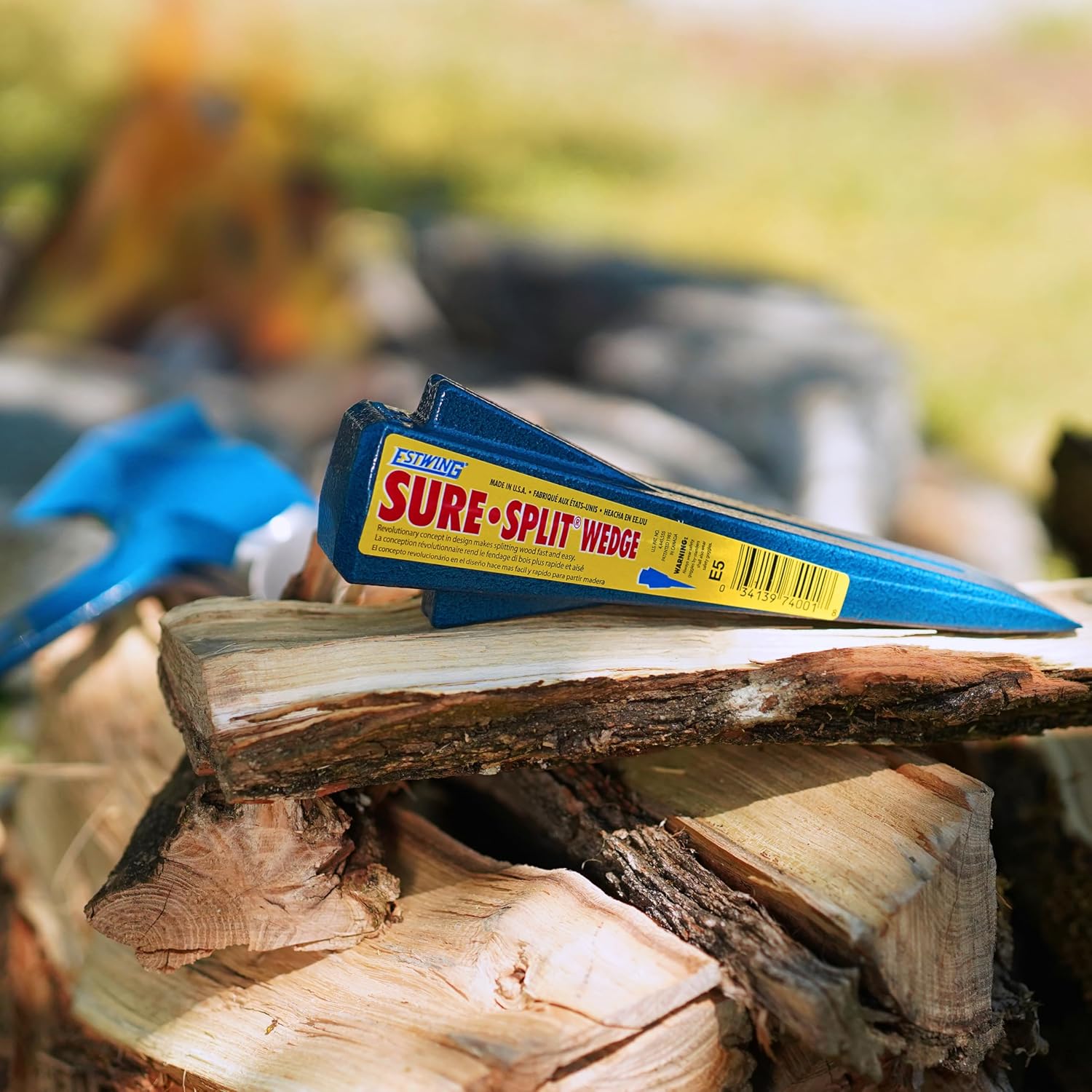 ESTWING Sure Split Wedge - 5-Pound USA Made Wood Splitting Tool with Forged Steel Construction & 1-7/8" Cutting Edge - Finish May Vary - E-5 | Made in USA, Wood Splitting Made Easy, Fin Splitting Design, Hand Sharpened, Perfect For The Outdoorsman