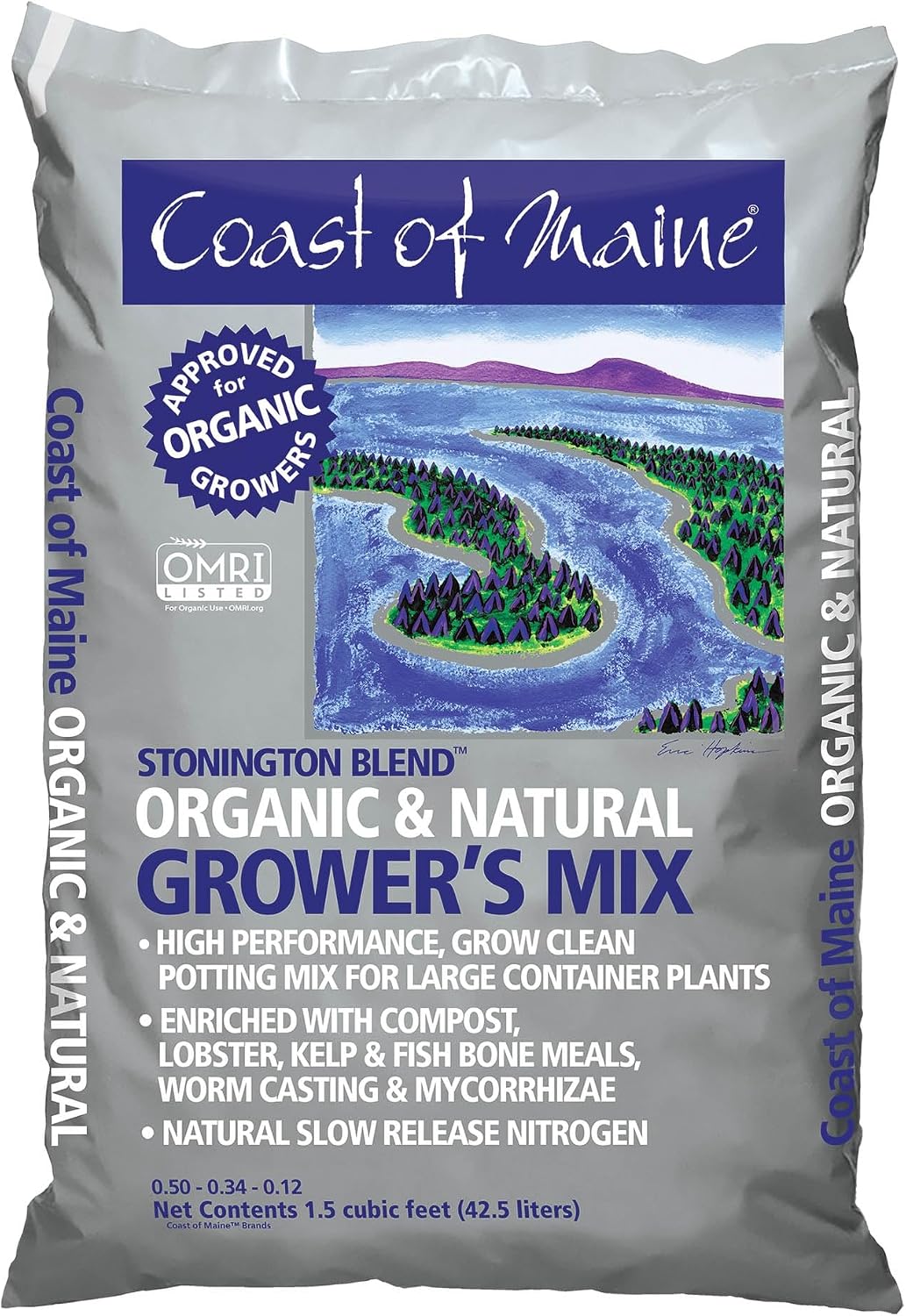 Coast of Maine CMSBO15 Stonington Blend Organic Growers Potting Soil Mix with All Natural Oceanic Ingredients for Planters and Pots, 1.5 Cubic Feet