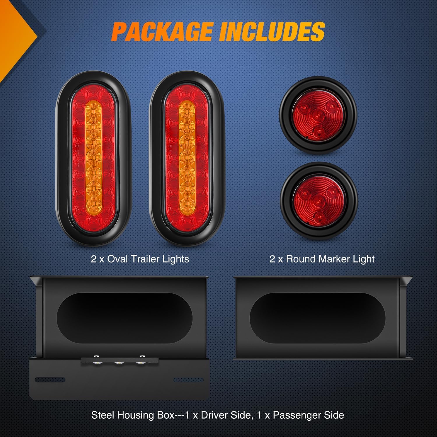 Nilight Steel Weld-On Trailer Light Box Kit with 6 Inch Oval LED Tail Light