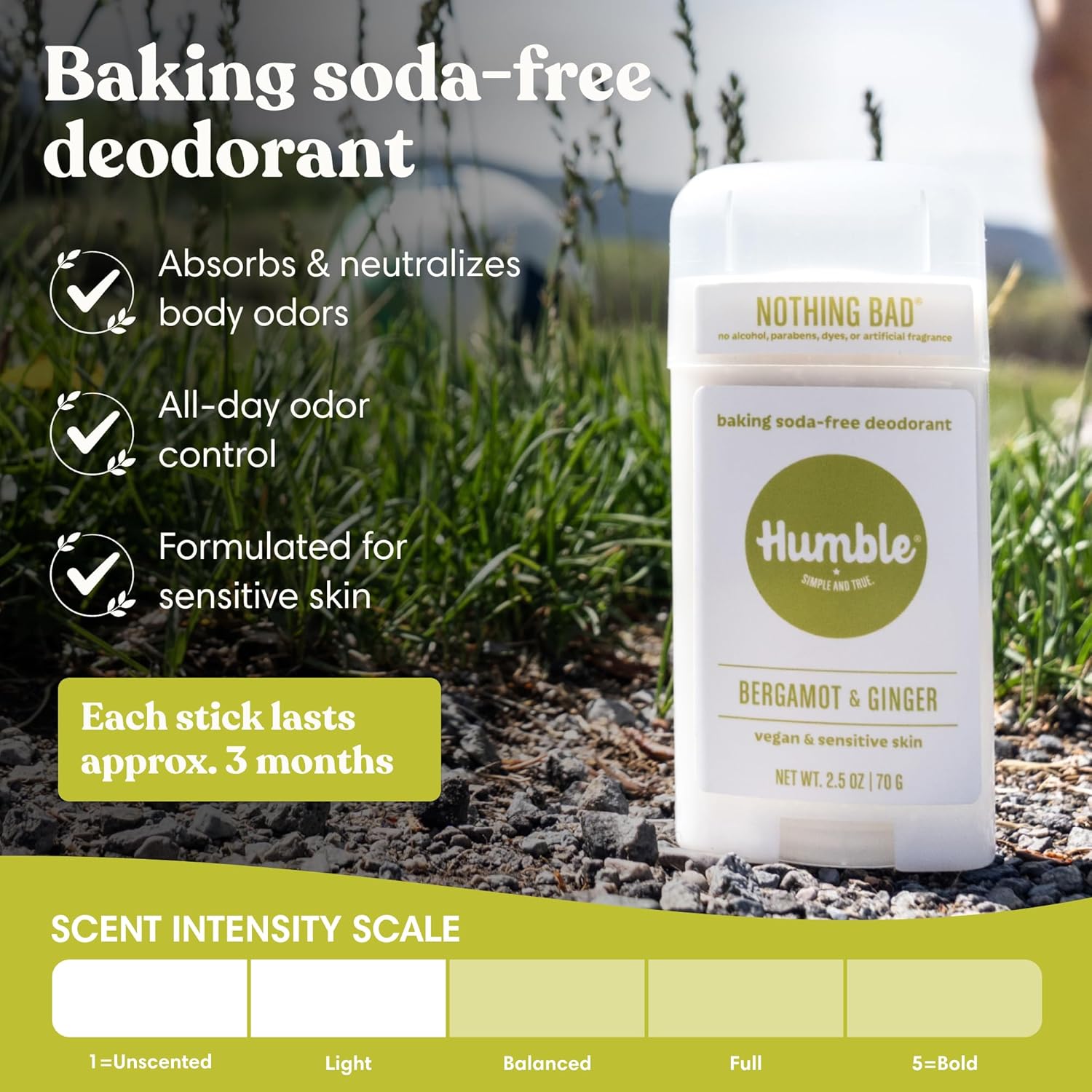 Humble Aluminum-Free Deodorant, Simply Unscented - 1 Pack | Baking Soda-Free, Clean, Fresh, Natural, Essential Oils, Sensitive Skin, Long-Lasting Odor Control, Cruelty-Free, Men & Women