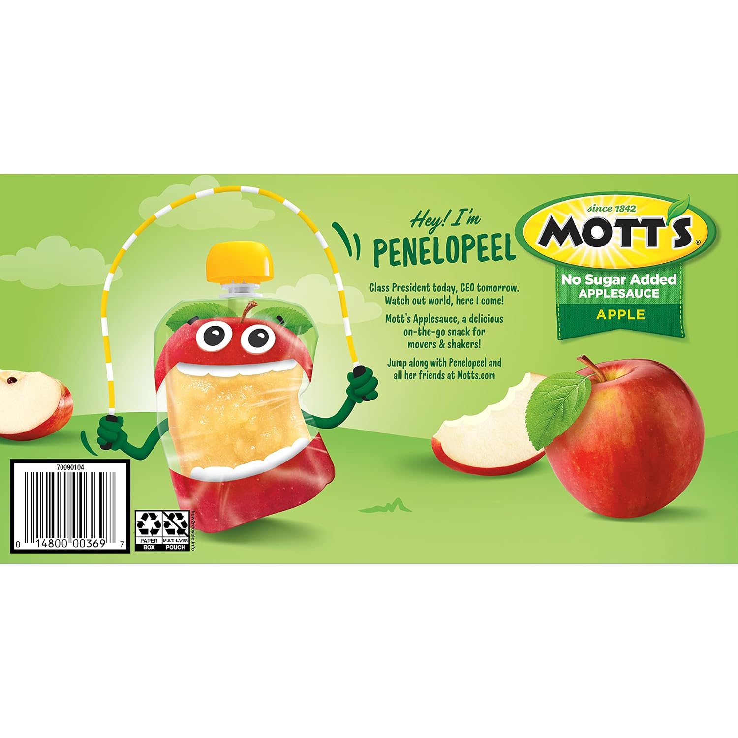 Mott's No Sugar Added Applesauce, 3.2 Oz Clear Pouches, 48 Count (4 Packs Of 12), Good Source Of Vitamin C, No Artificial Flavors