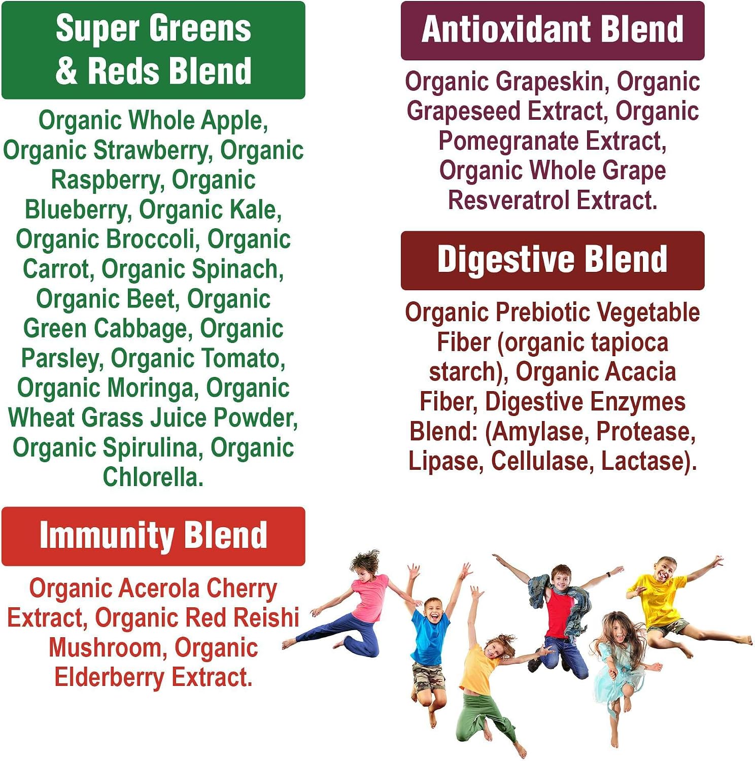 Kids Greens + Reds Superfood Powder. Best Tasting Organic Vegan Super Food | Green and Red Superfoods Juice Powder Supplement for Children with 25+
